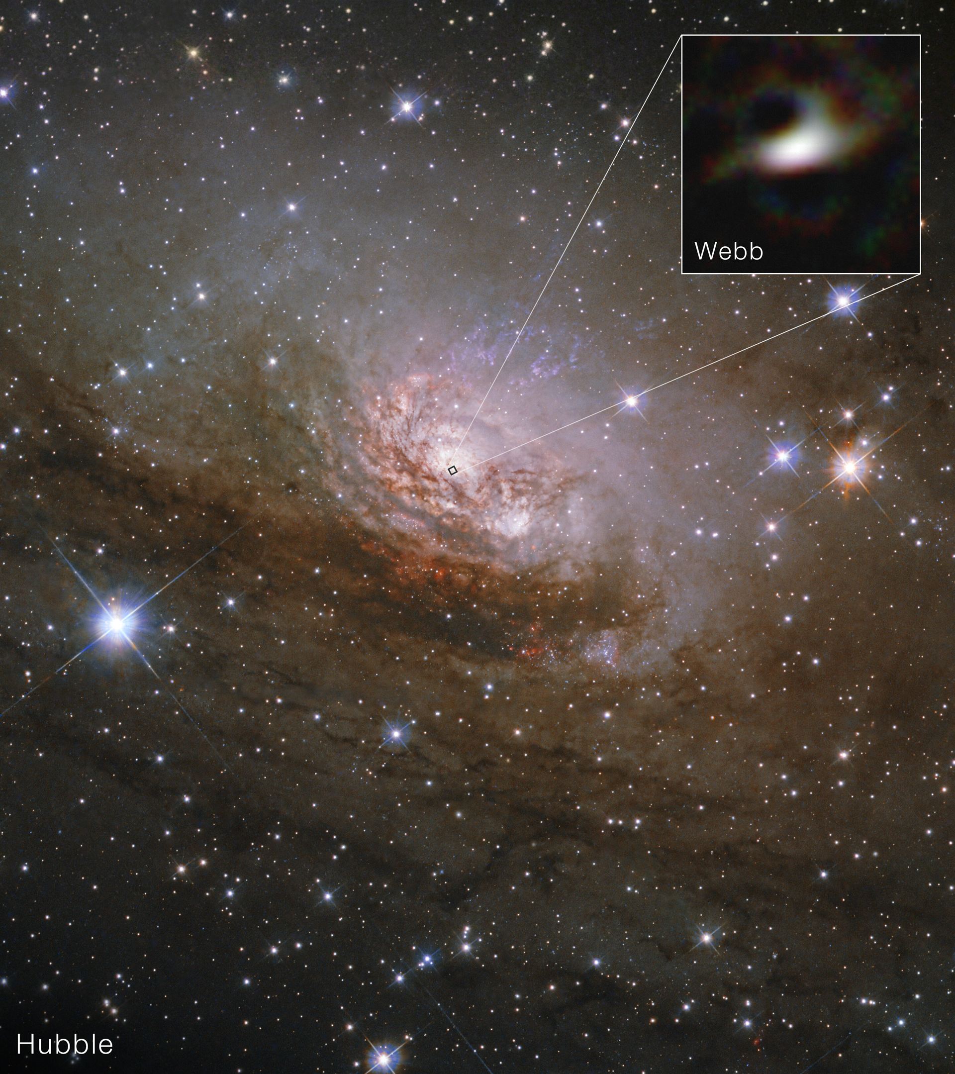 Circinus Galaxy (Hubble and Webb)