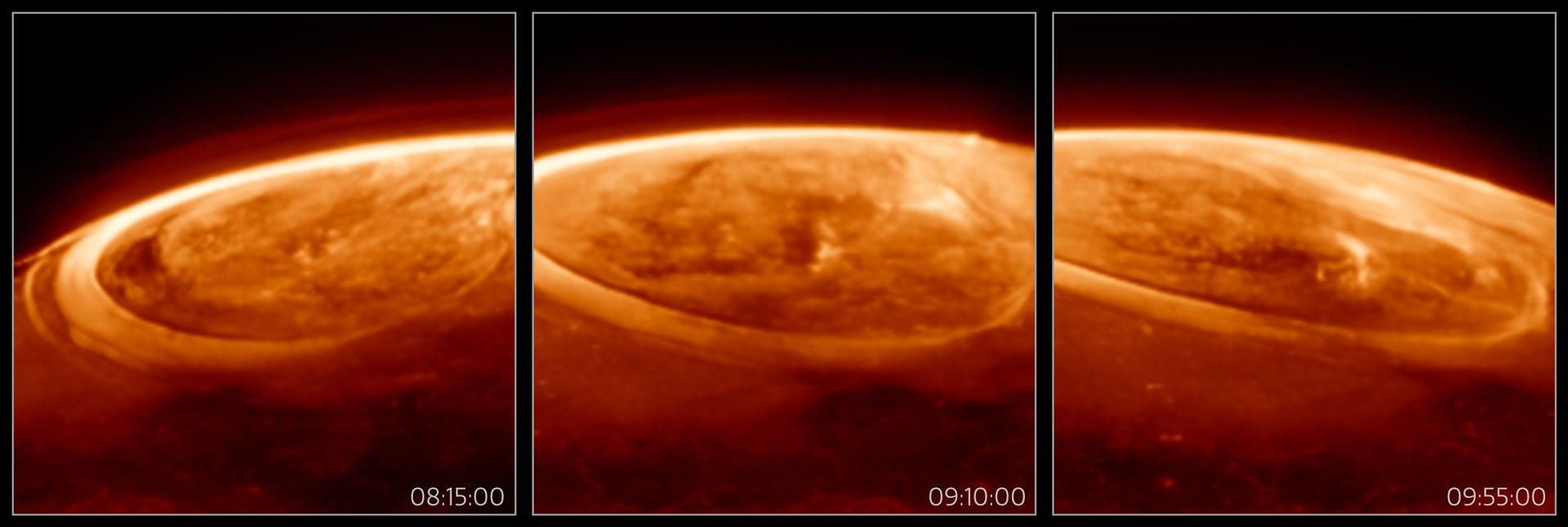 Close-up observations of auroras on Jupiter (annotated)