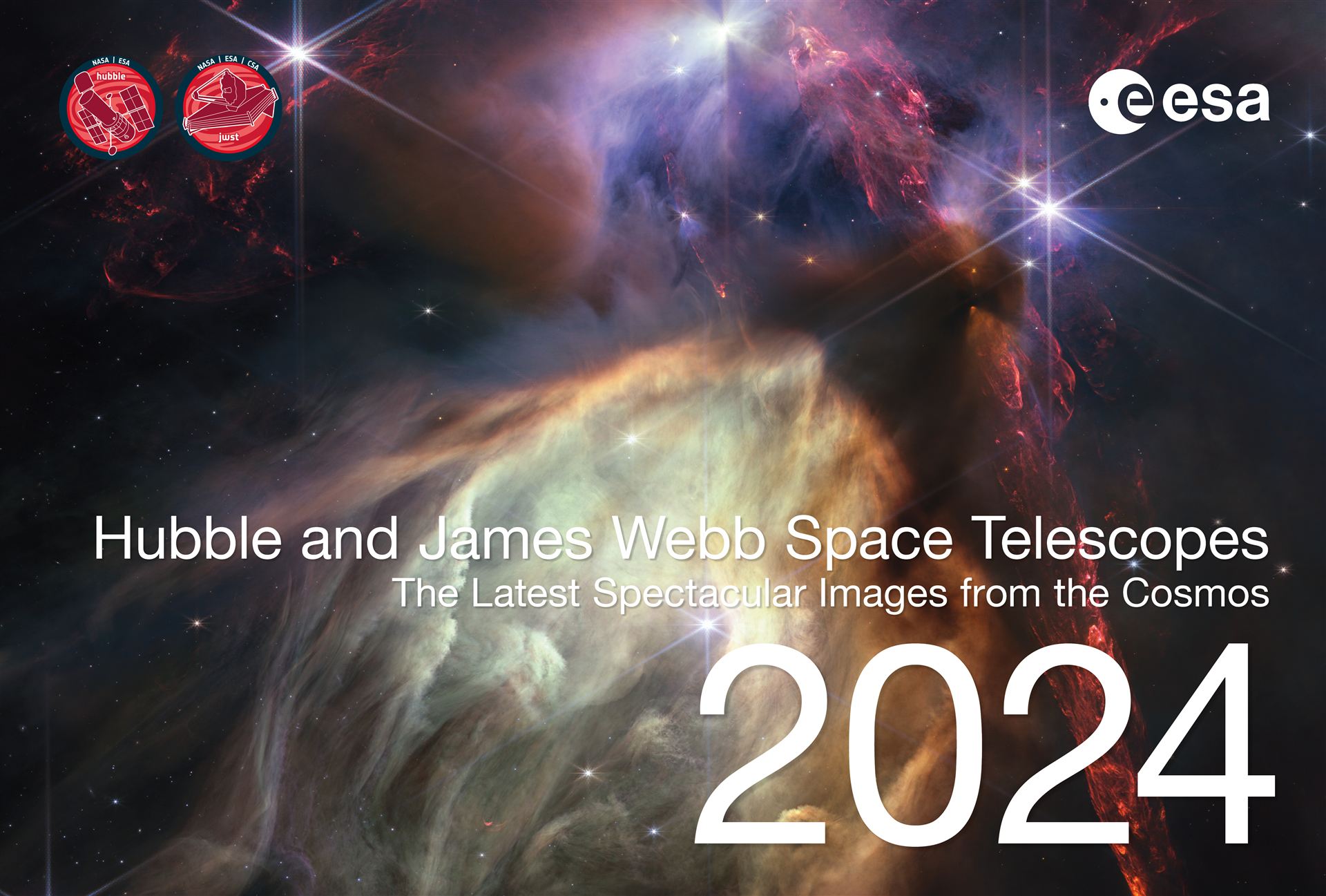 Cover page of the 2024 ESAHubble and ESAWebb calendar