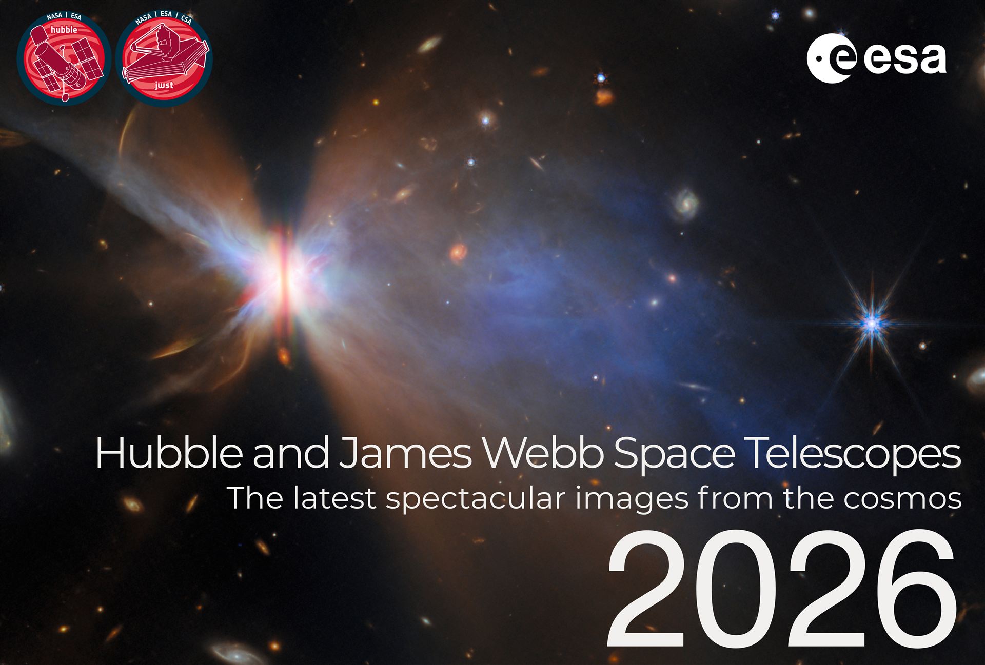 Cover page of the 2026 ESAHubble and ESAWebb calendar