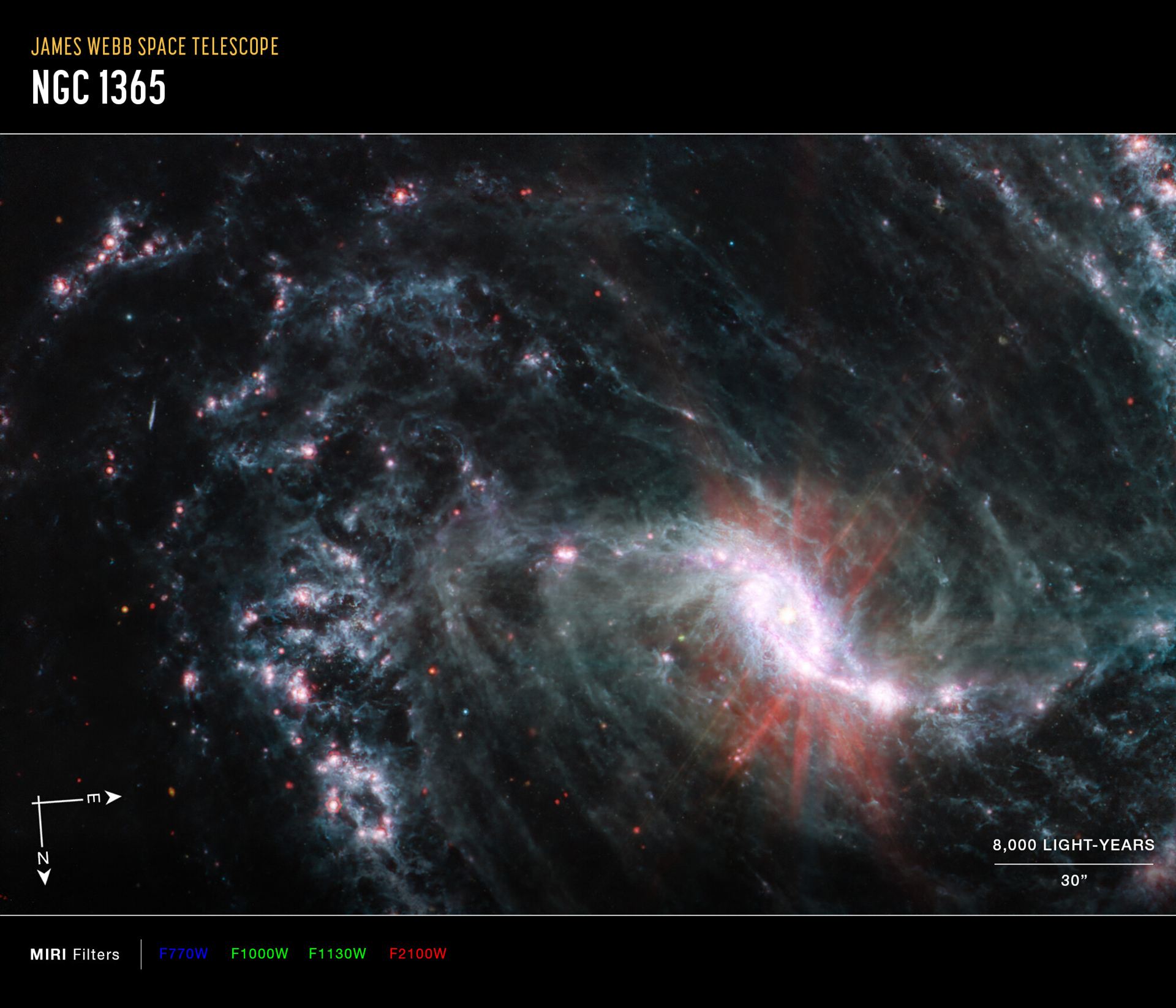 NGC 1365 (MIRI Image – Annotated)