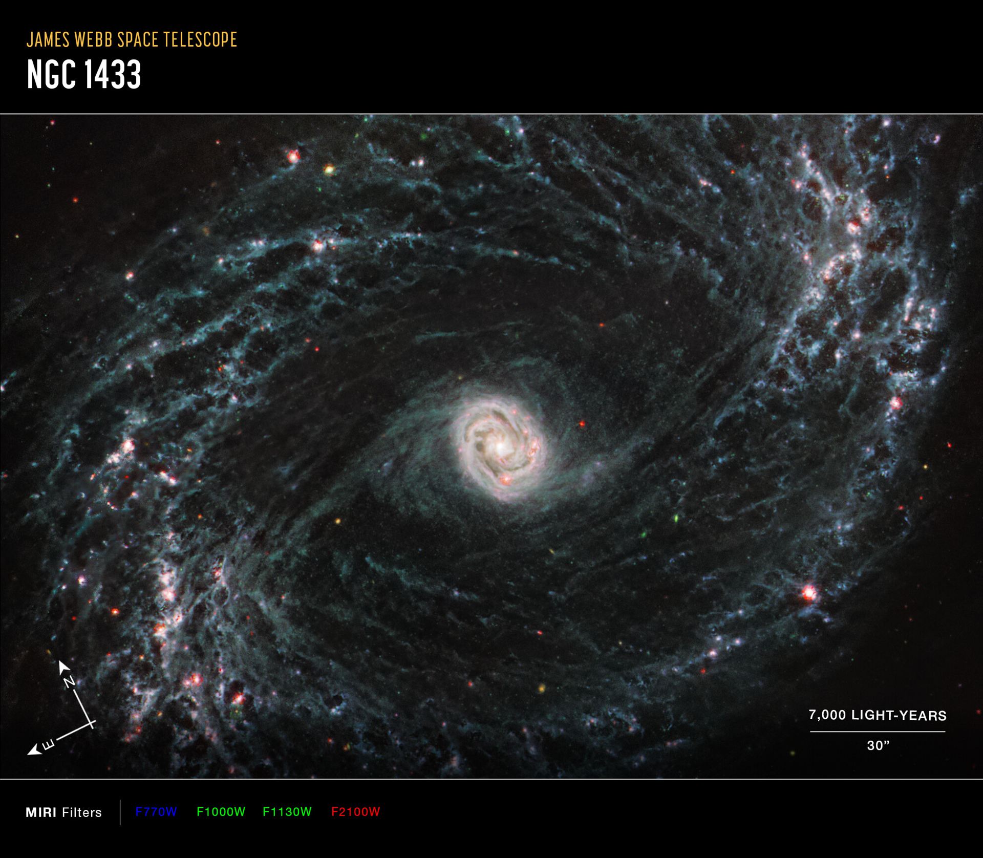 NGC 1433 (MIRI Image – Annotated)
