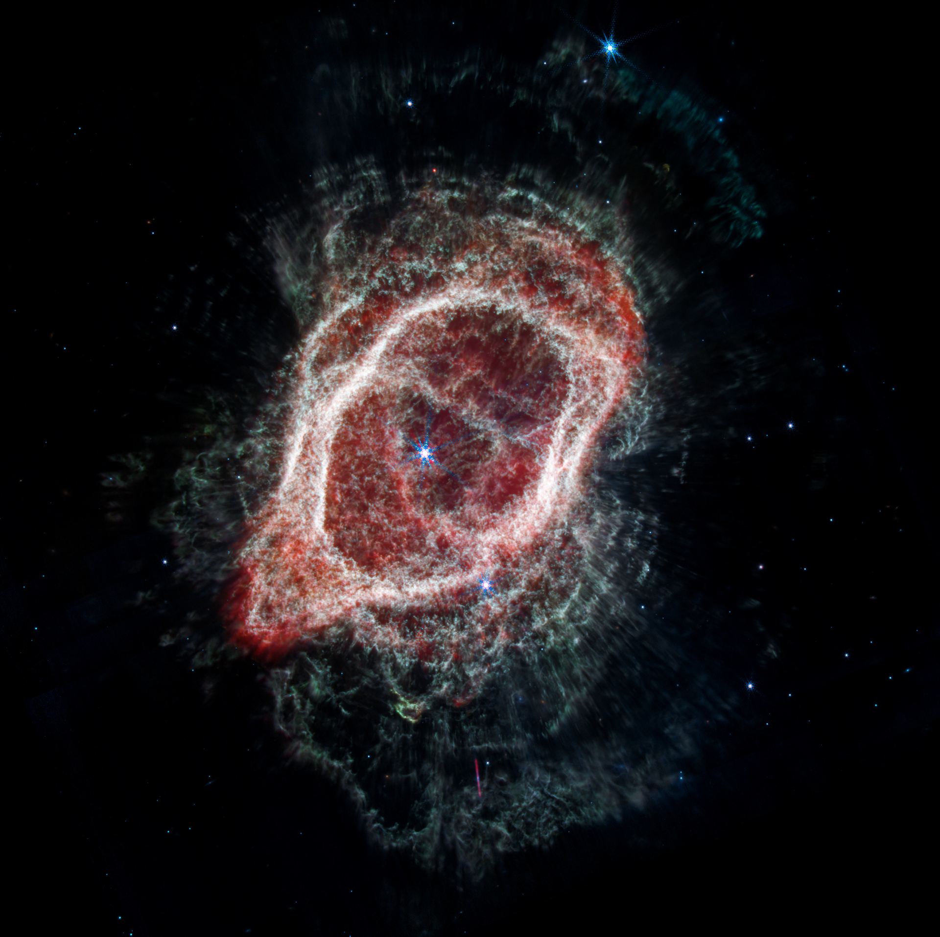 Southern Ring Nebula’s Spokes (NIRCam and MIRI Composite Image)