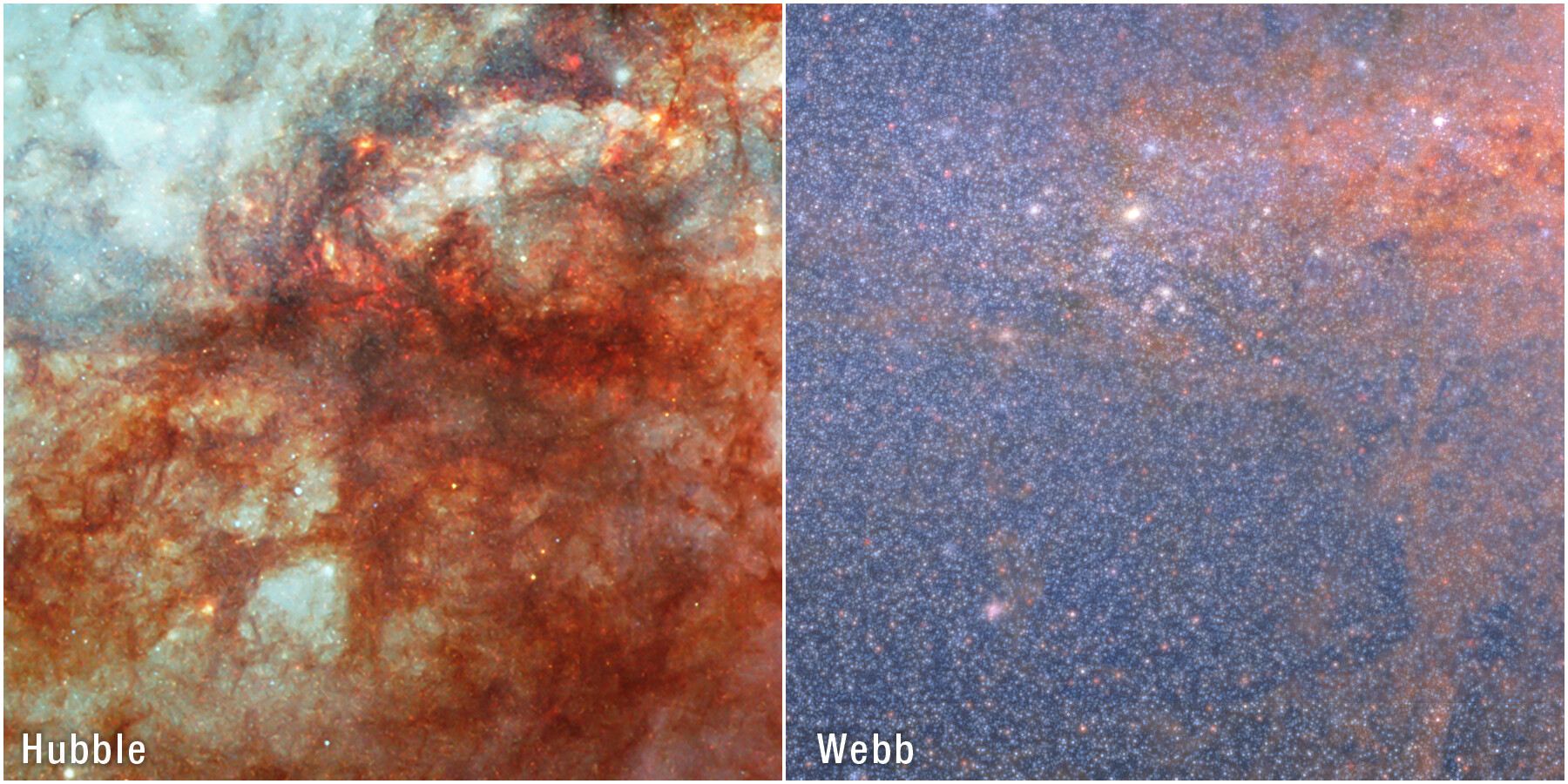 The Cigar Galaxy M82 (Hubble and Webb)