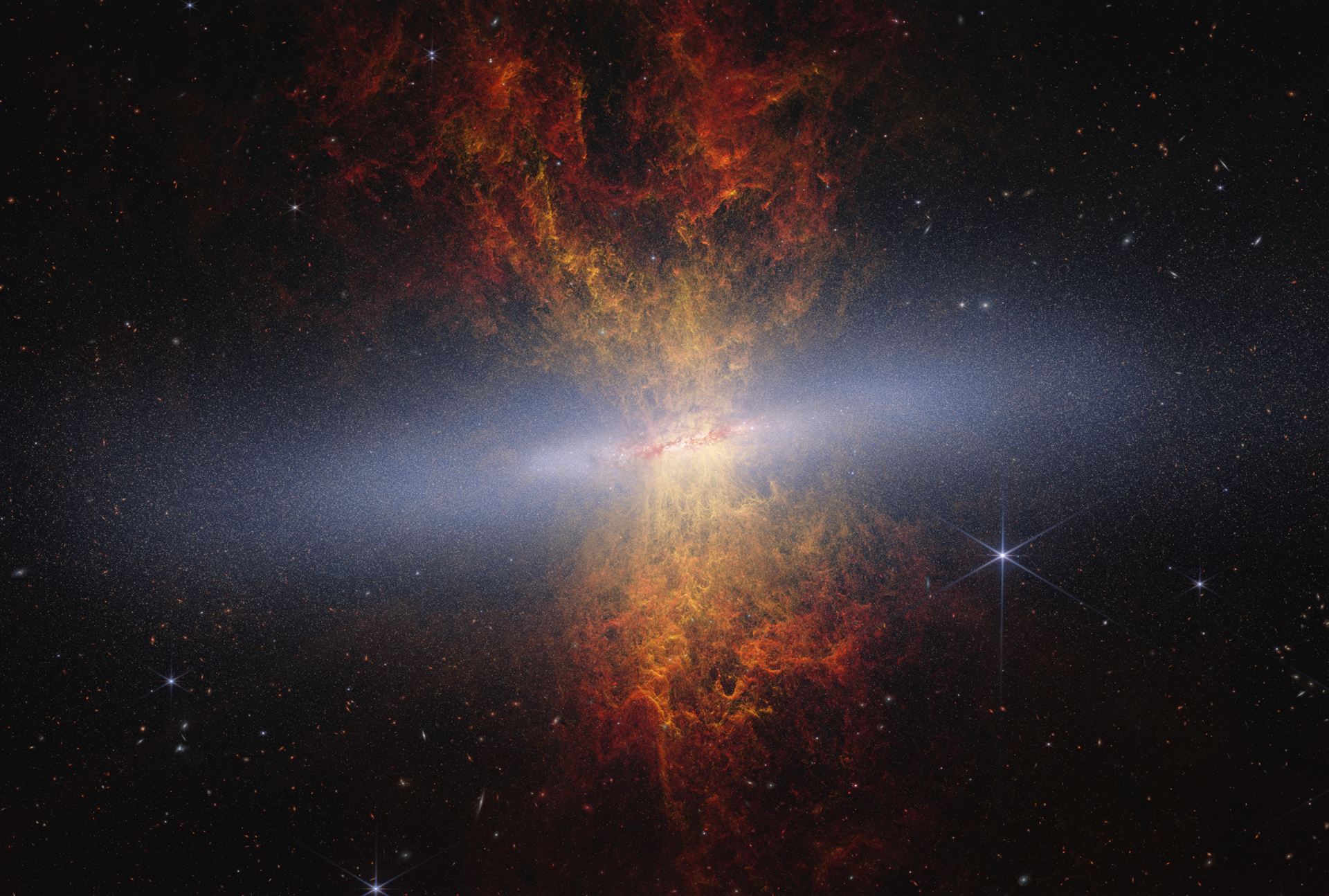The Cigar Galaxy M82 (Webb and Hubble image)