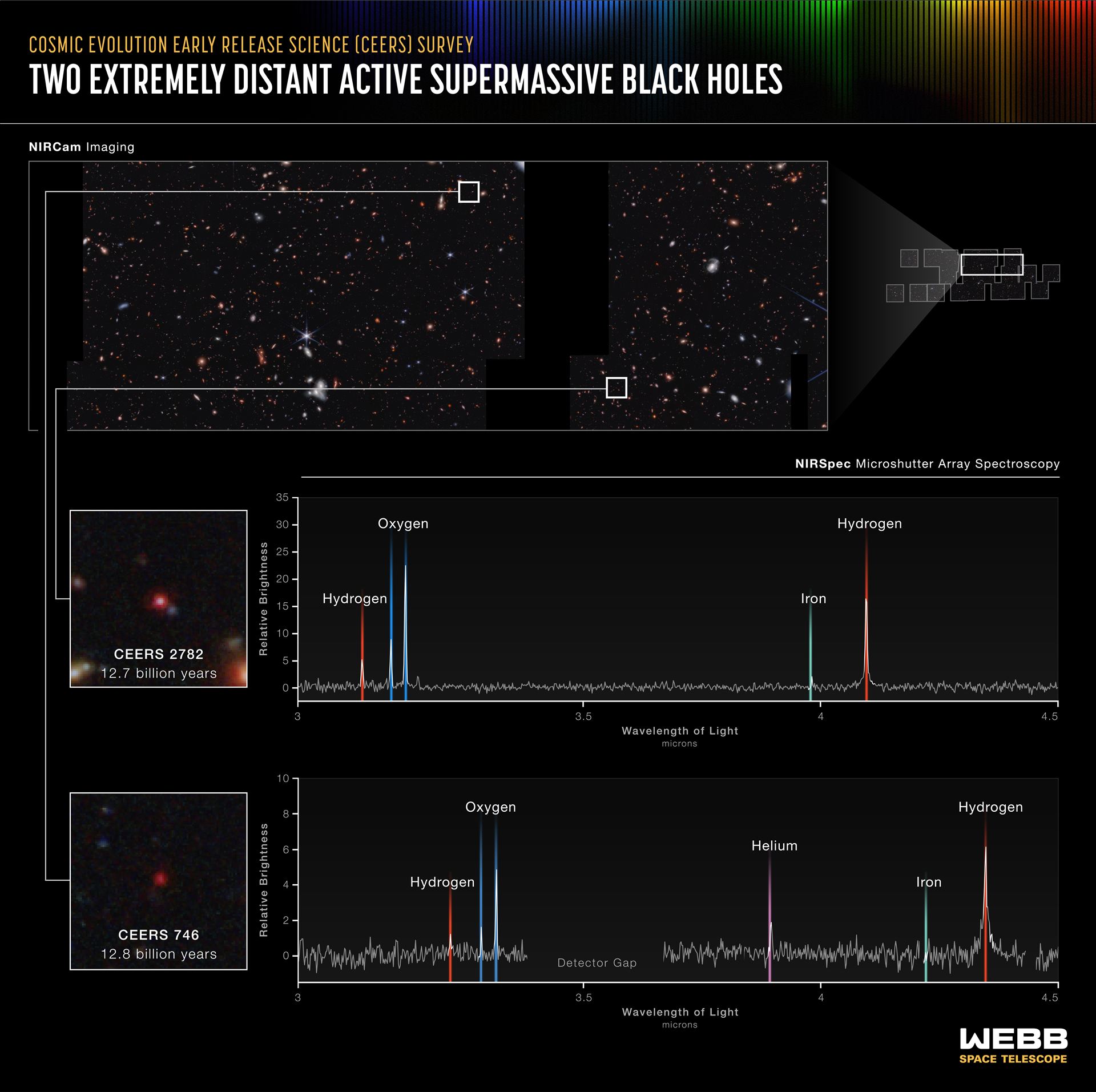 Two extremely distant active supermassive black holes (NIRSpec MSA emission spectra)