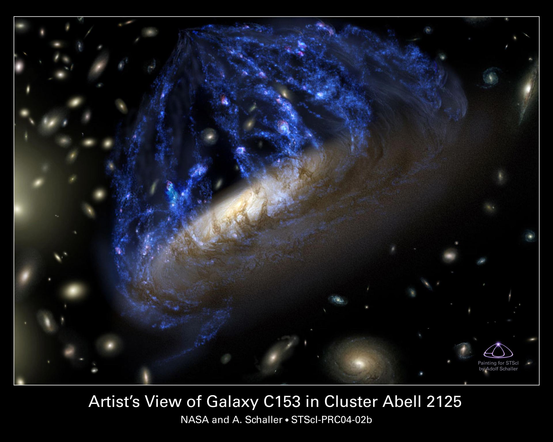 A Disintegrating Galaxy Plows Through Space (artist&rsquo;s impression)