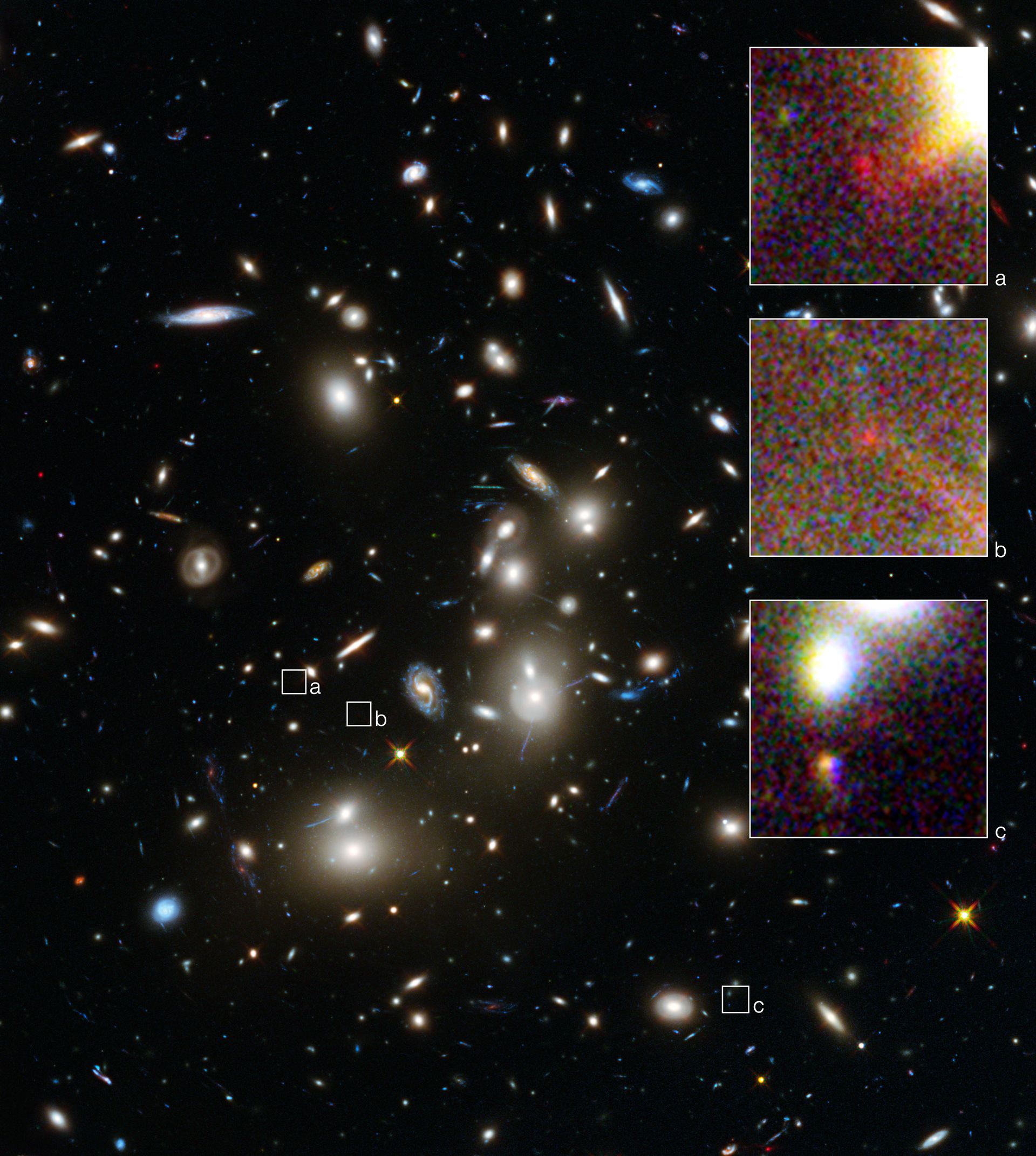 Abell 2744 and three images of a distant galaxy