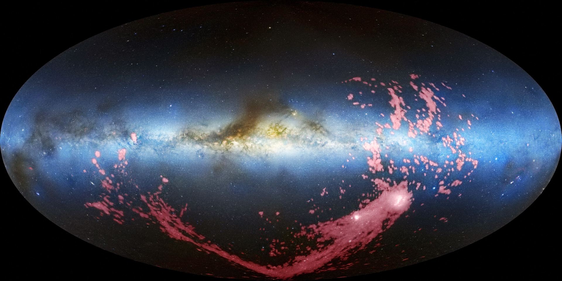 All-sky view of the Magellanic Stream (radiovisible-light)