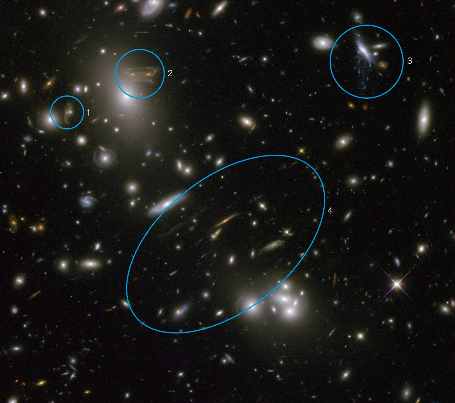 Annotated Hubble image of Abell 68