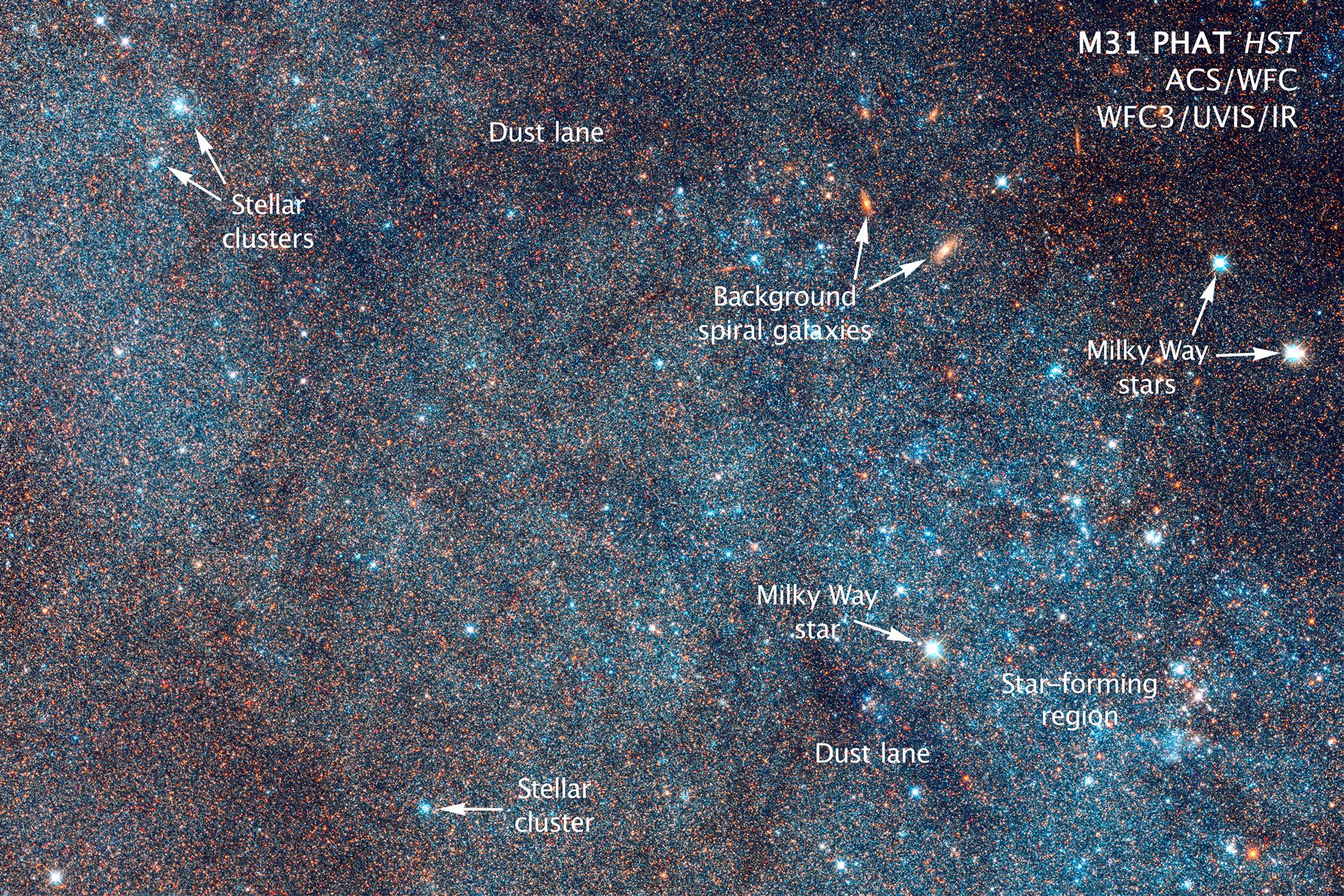 Annotated section of Hubble image of the Andromeda Galaxy