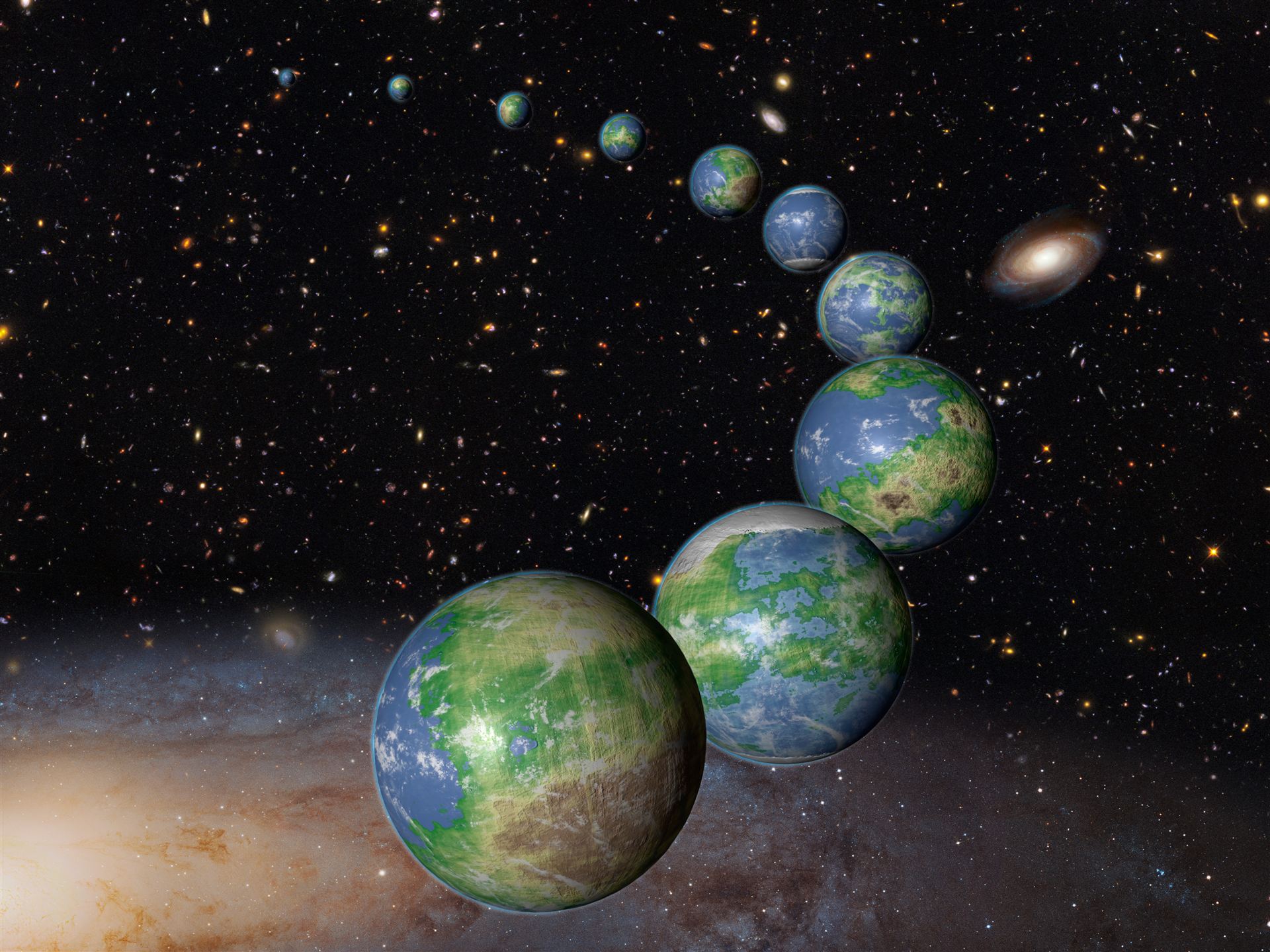 Artist&rsquo;s Concept of Earth-Like Planets in the Future Universe
