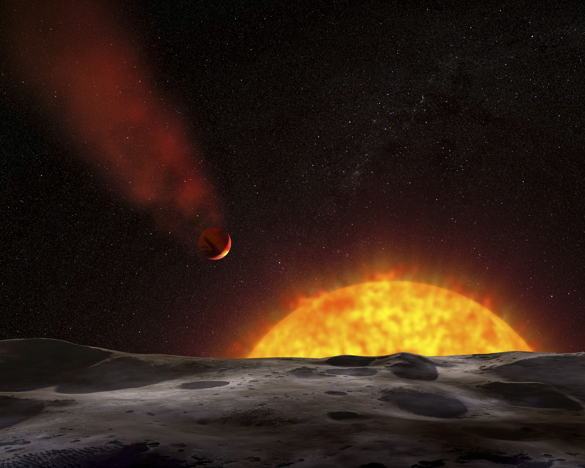 Artist&rsquo;s concept of exoplanet with comet-like tail