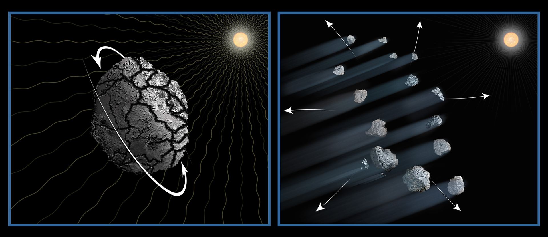 Artist&rsquo;s illustration of disintegrating asteroid P2013 R3