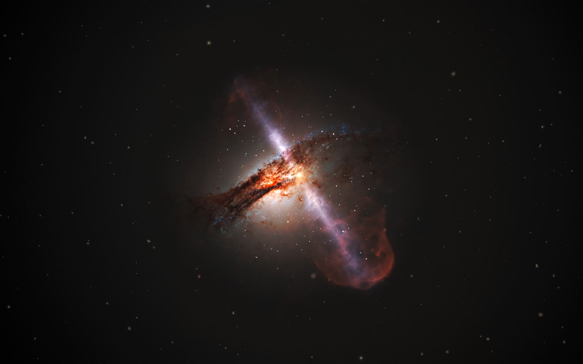 Artist’s illustration of galaxy with jets from a supermassive black hole
