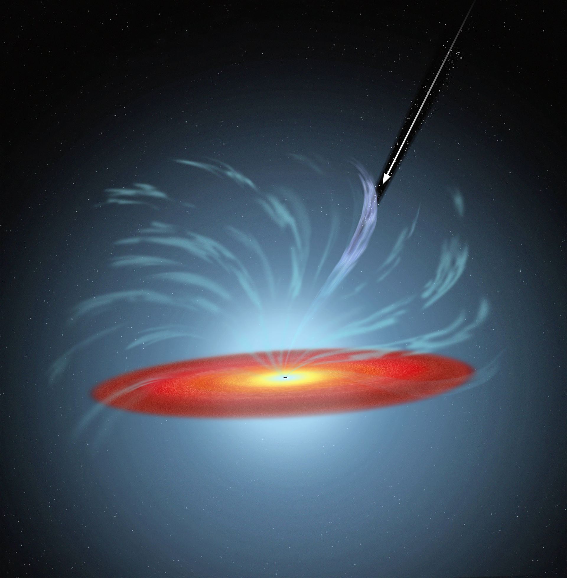 Artist’s impression of gas filament eclipsing a black hole