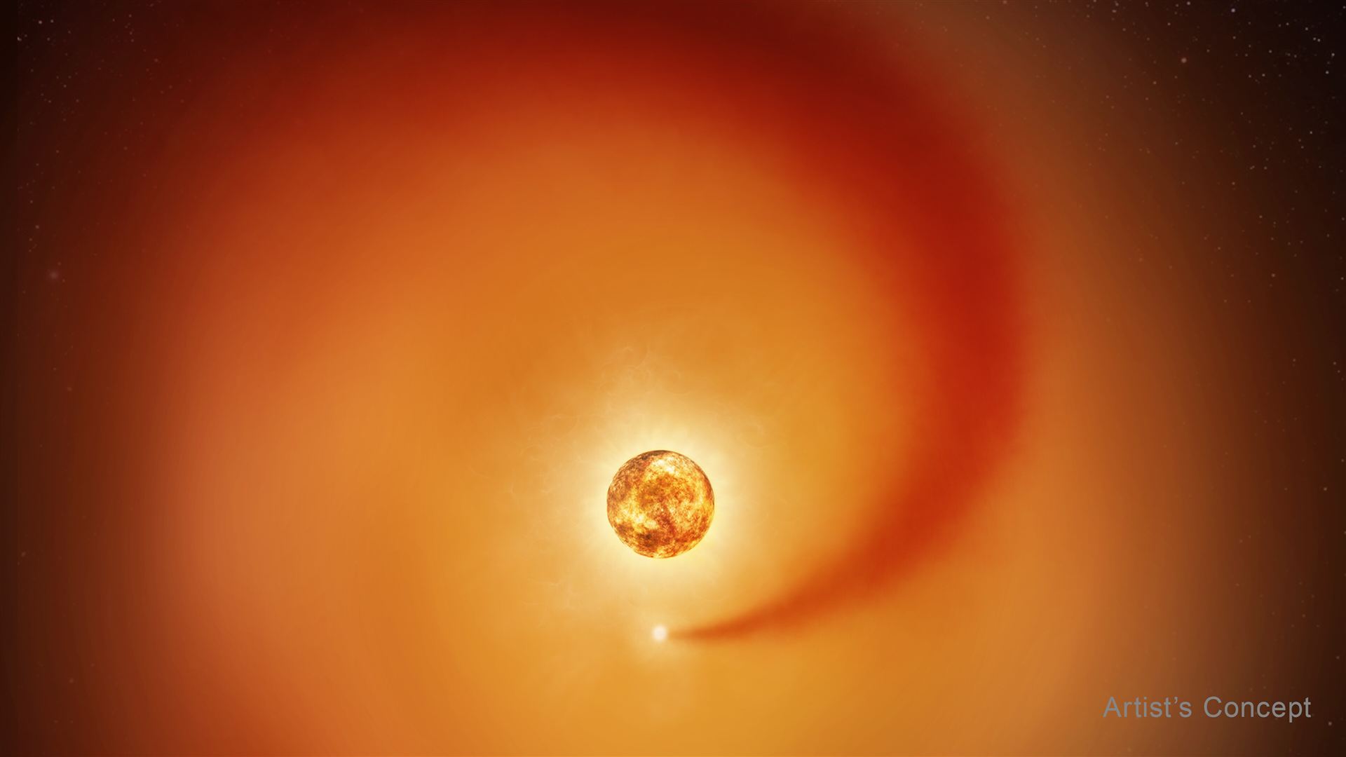Betelgeuse and wake of its companion star (artist&rsquo;s concept)