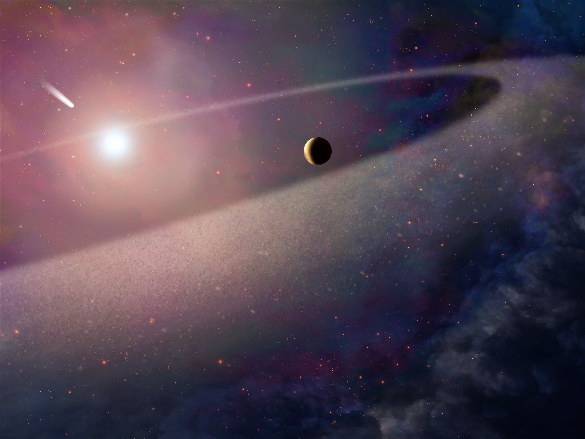 Comet falling into white dwarf (artist&rsquo;s impression)