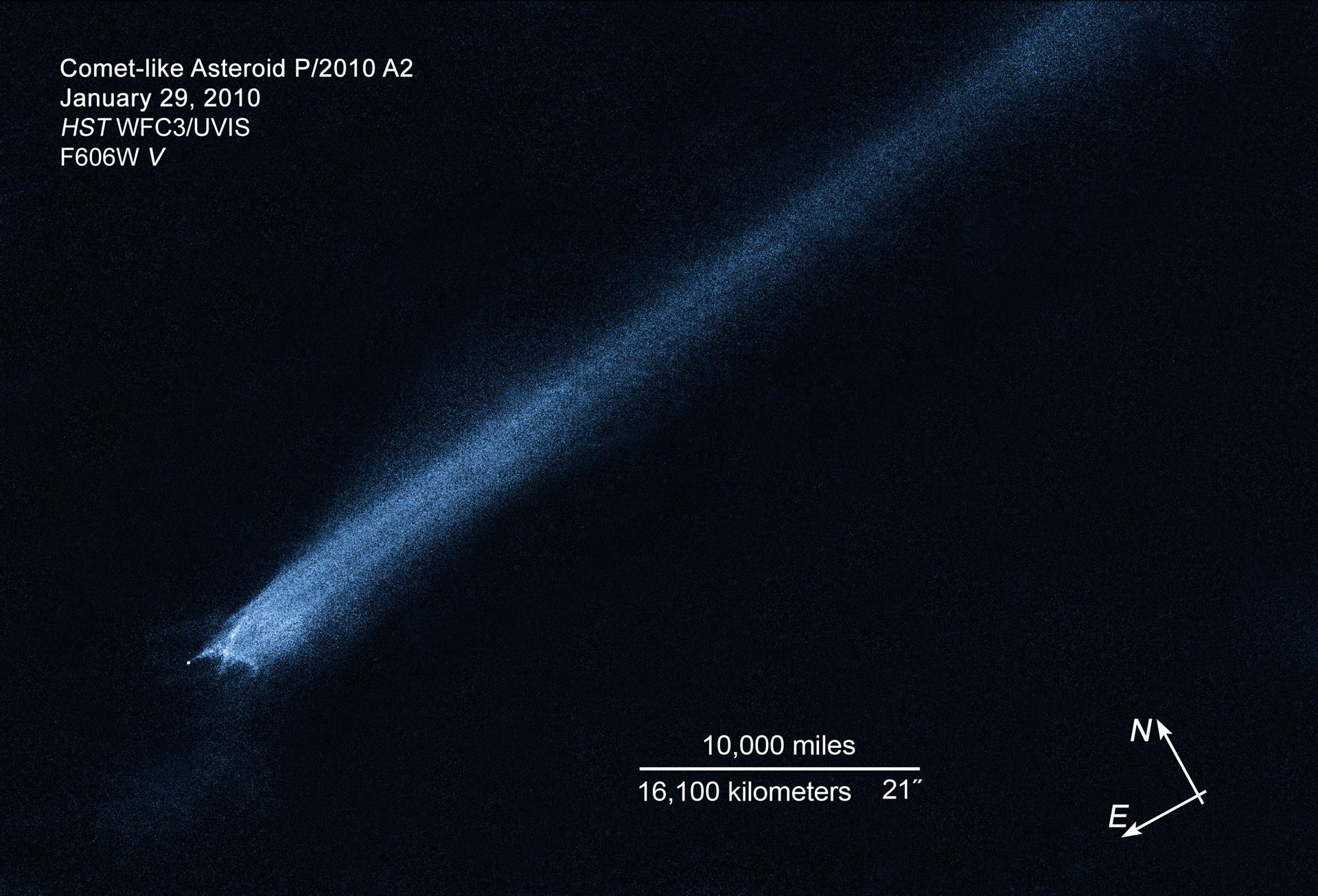 Compass and scale image for comet-like asteroid P2010 A2