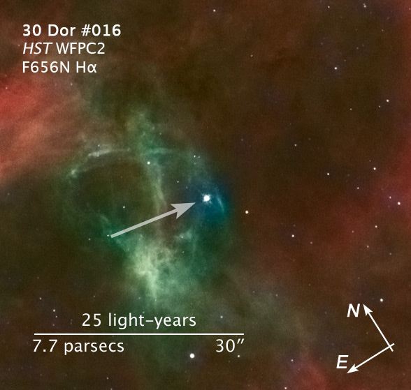 Compass and scale image of 30 Doradus runaway star