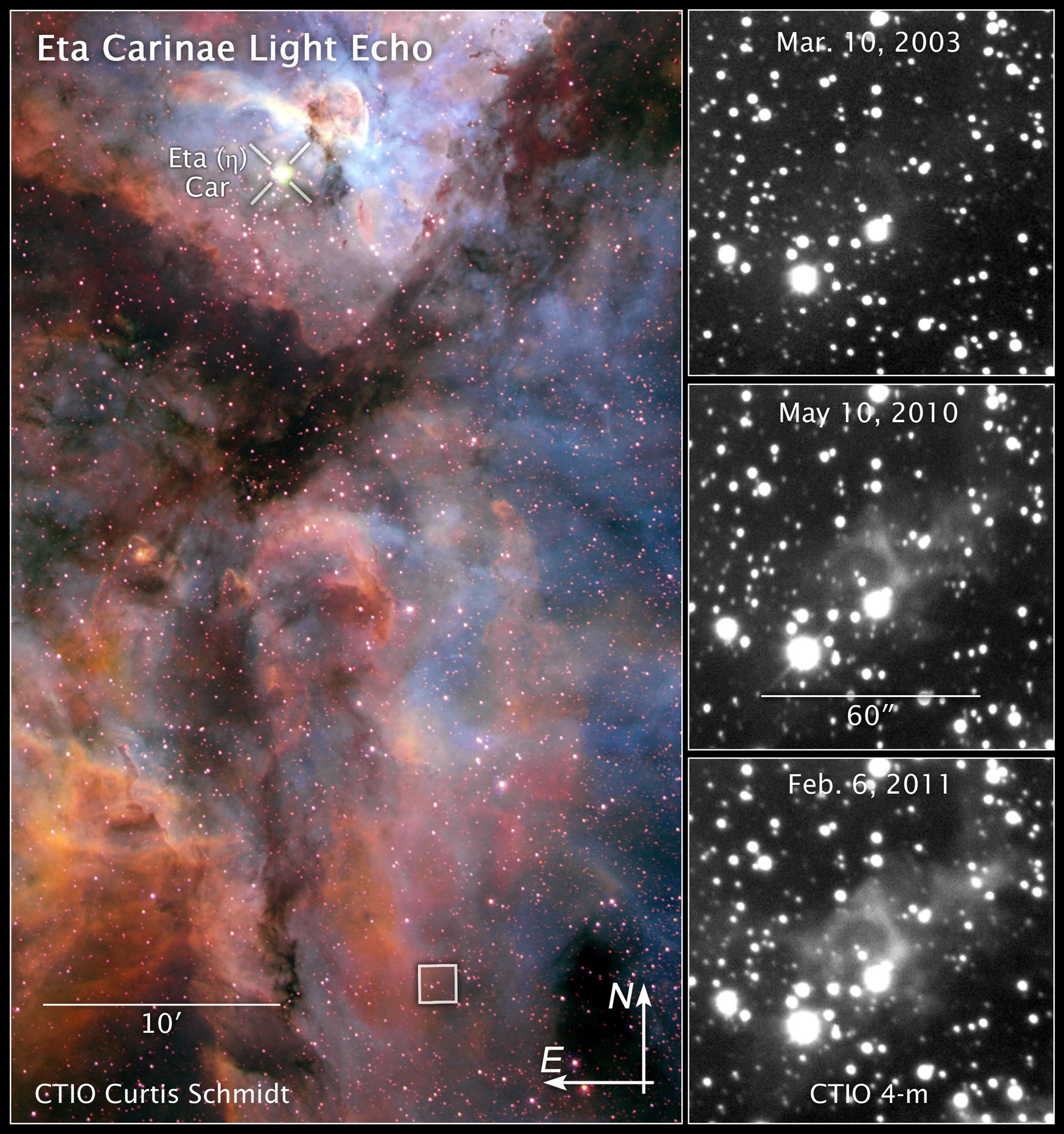 Compass and scale image of Eta Carinae light echo
