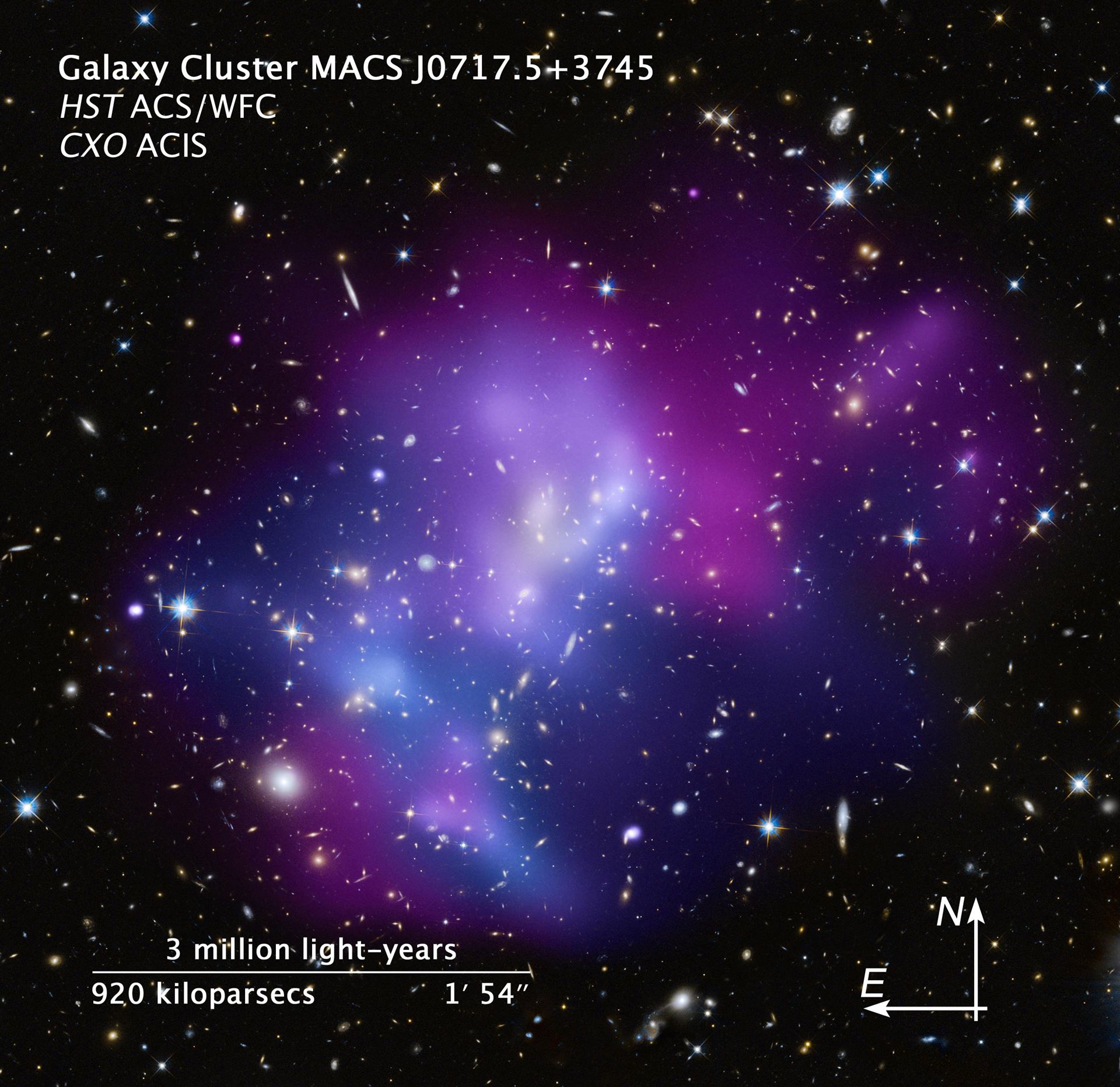 Compass and scale image of MACS J0717