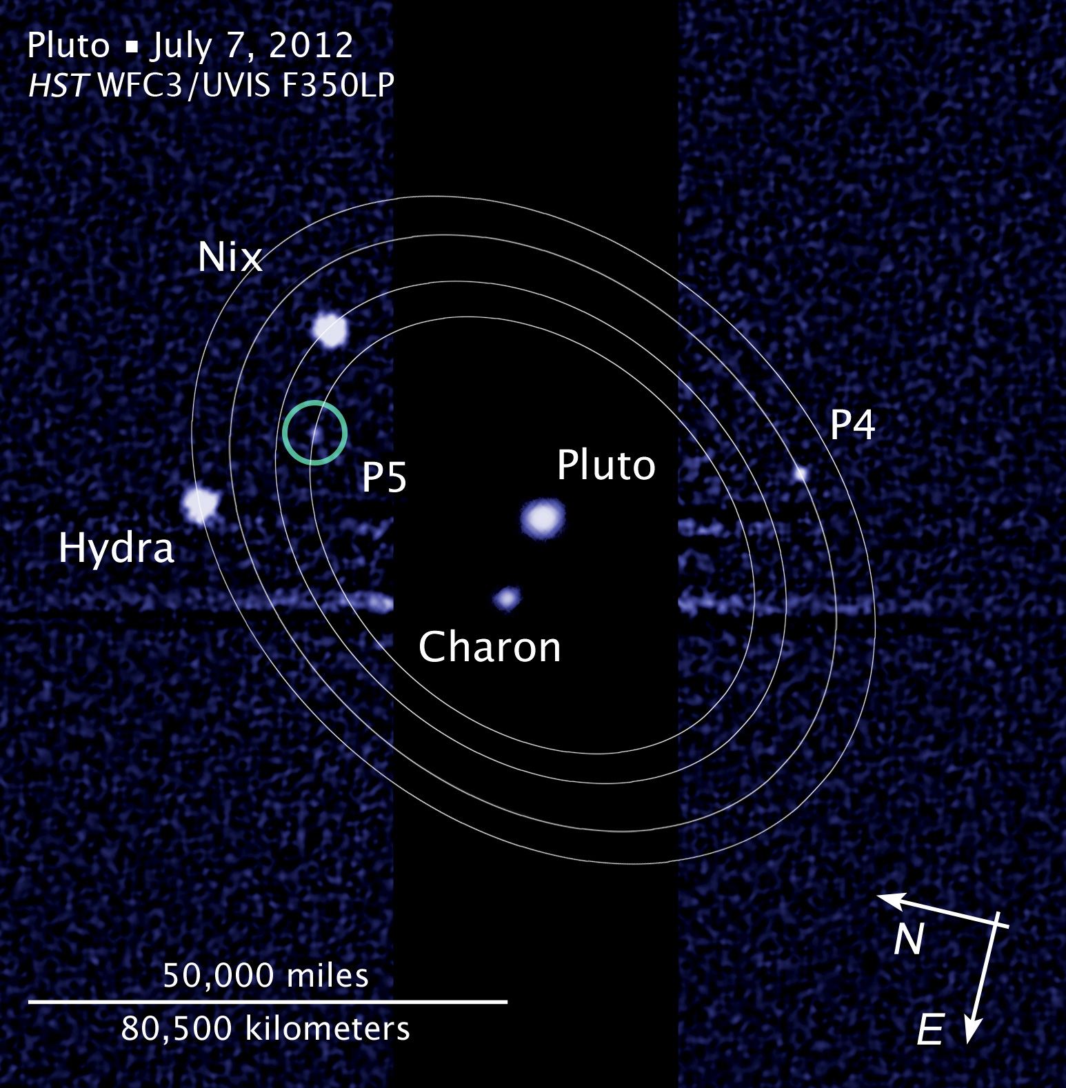 Compass and scale image of Pluto