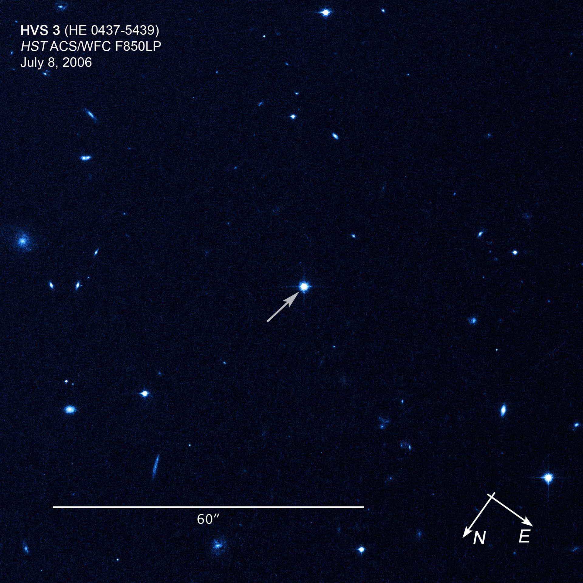 Compassscale image of hypervelocity star HE 0437-5439