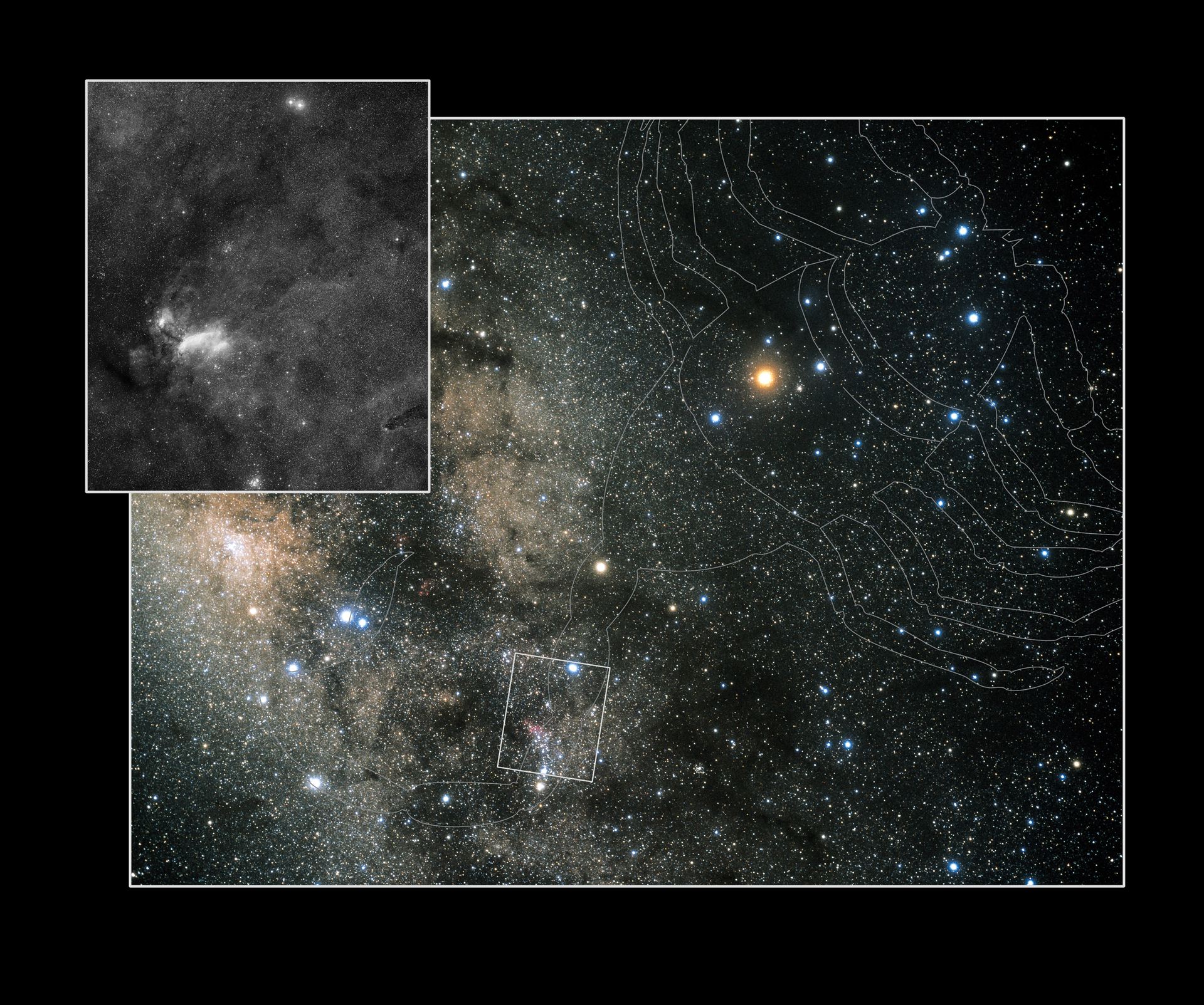 Constellation Scorpius with Digitized Sky Survey insert (ground-based image)