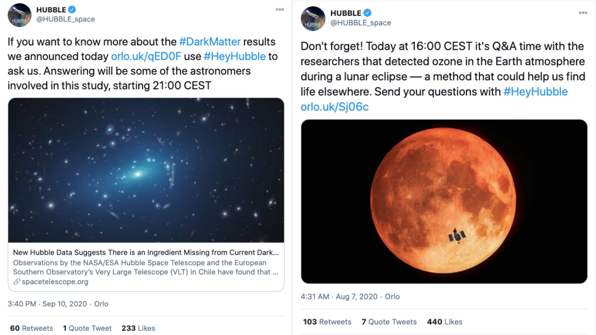 ESAHubble Tweets inviting people to the Twitter Q&A’s