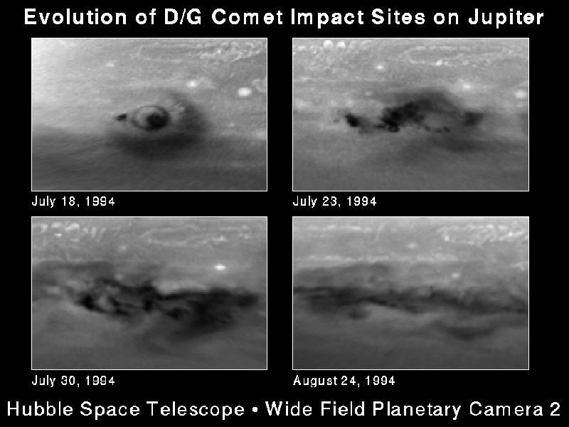 Evolution of DG impact sites on Jupiter