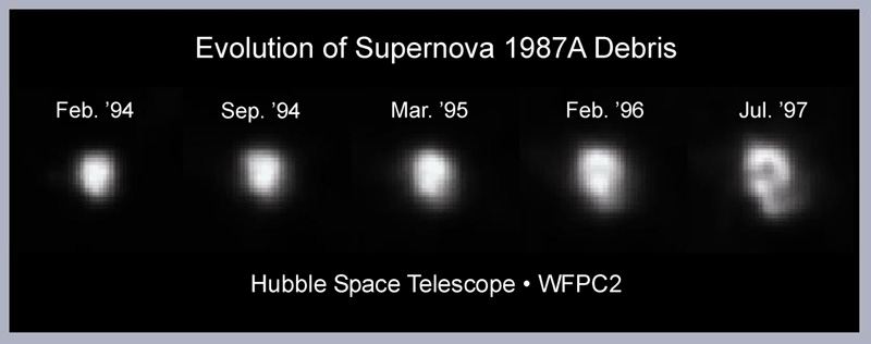 Evolution of debris in supernova 1987A