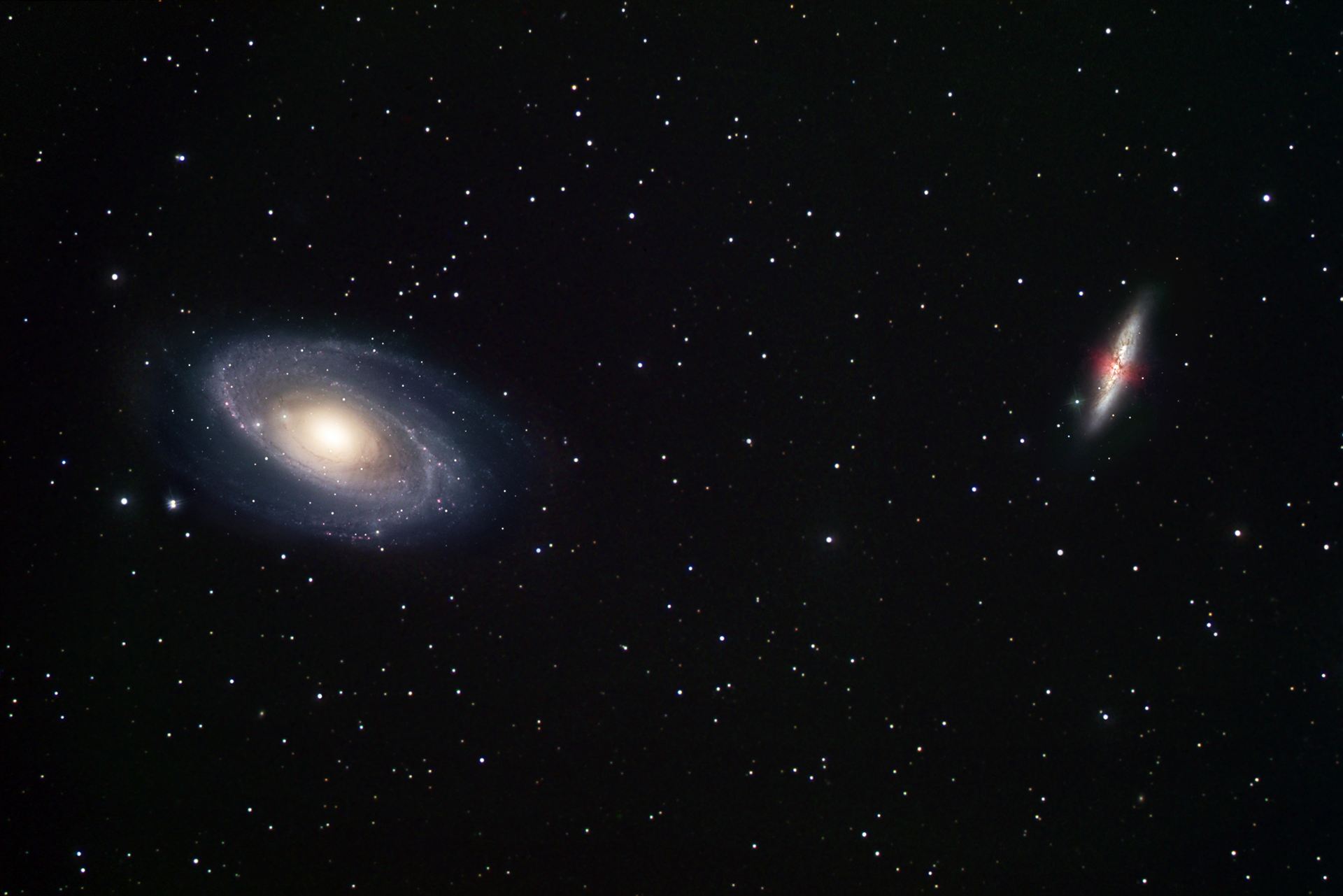 Ground-based view of two galaxy neighbours M81 and M82