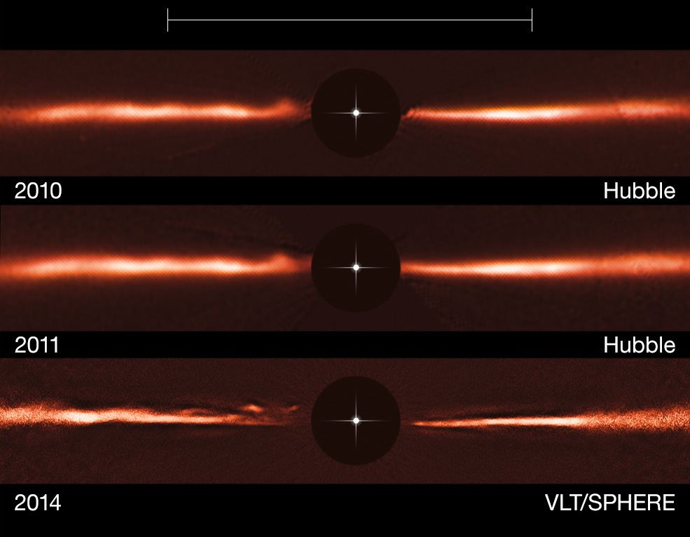 Hubble and VLT images of the disc around AU Microscopii