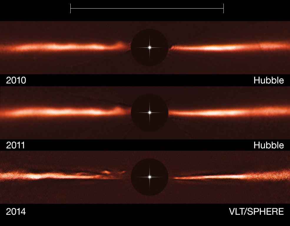 Hubble and VLT images of the disc around AU Microscopii
