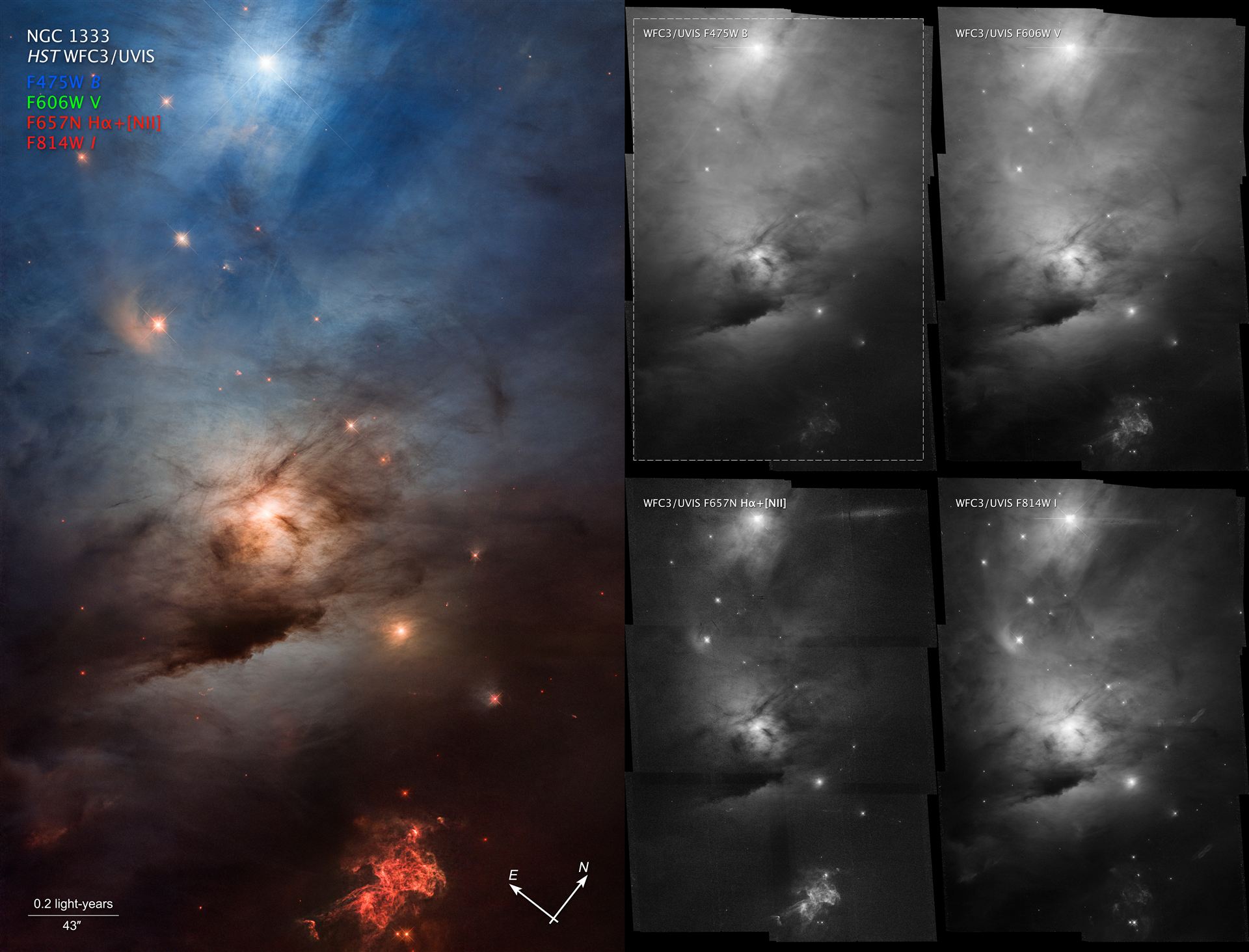 Hubble celebrates its 33rd anniversary with NGC 1333 (annotated)
