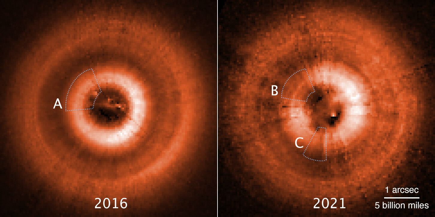 Hubble images TW Hydrae Disc Shadows (annotated)