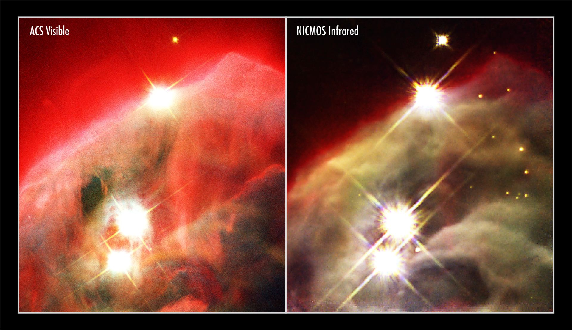 Hubble provides two sharp eyes to see birth of stars in galactic wreckage