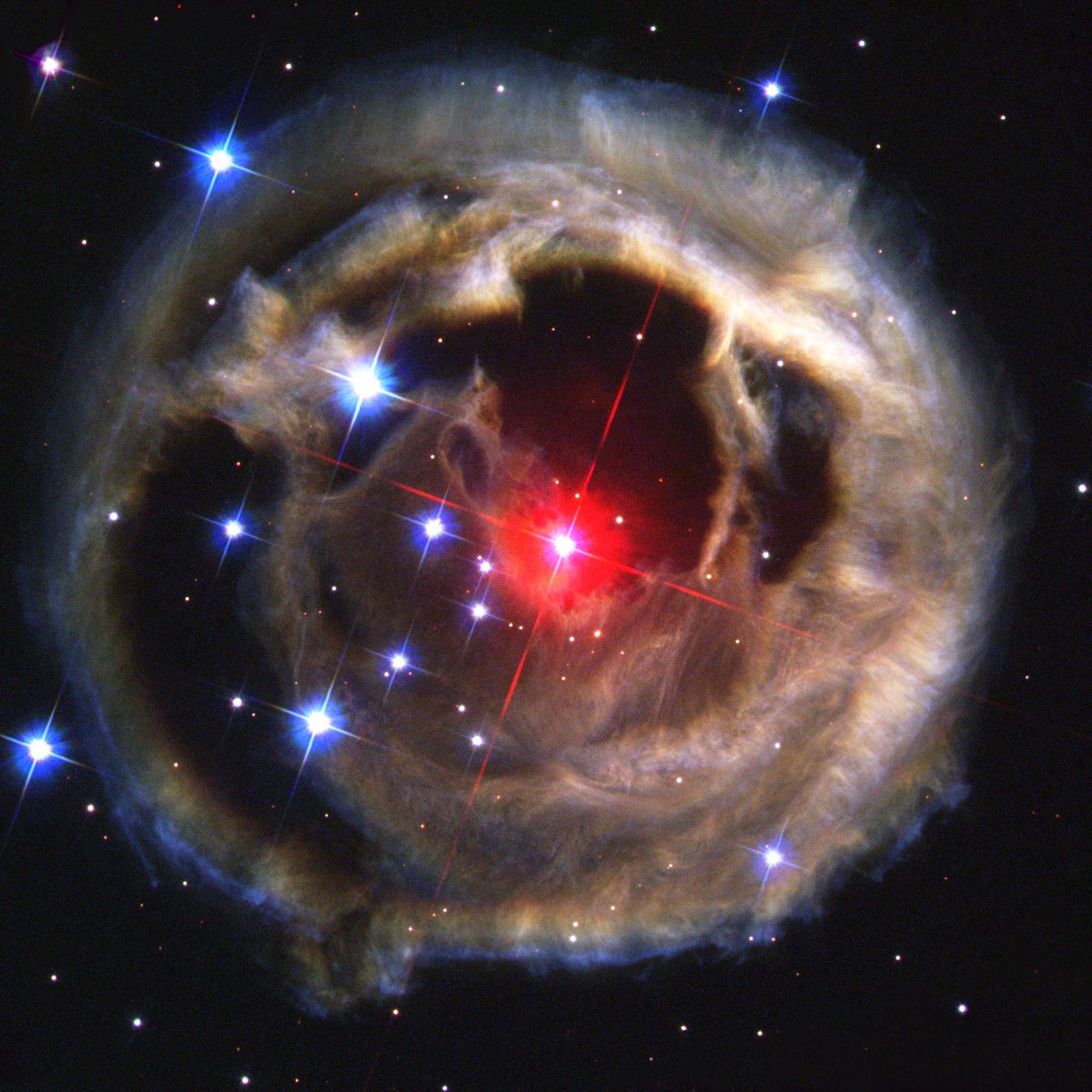 Hubble watches light echo from mysterious erupting star (December 2002 image)