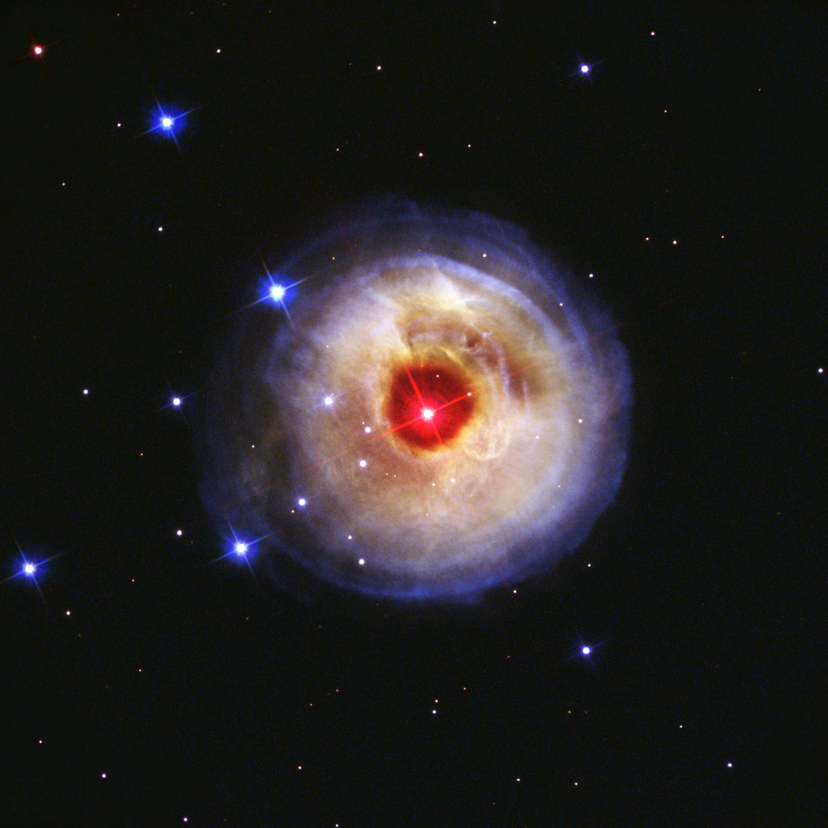 Hubble watches light echo from mysterious erupting star (May 2002 image)