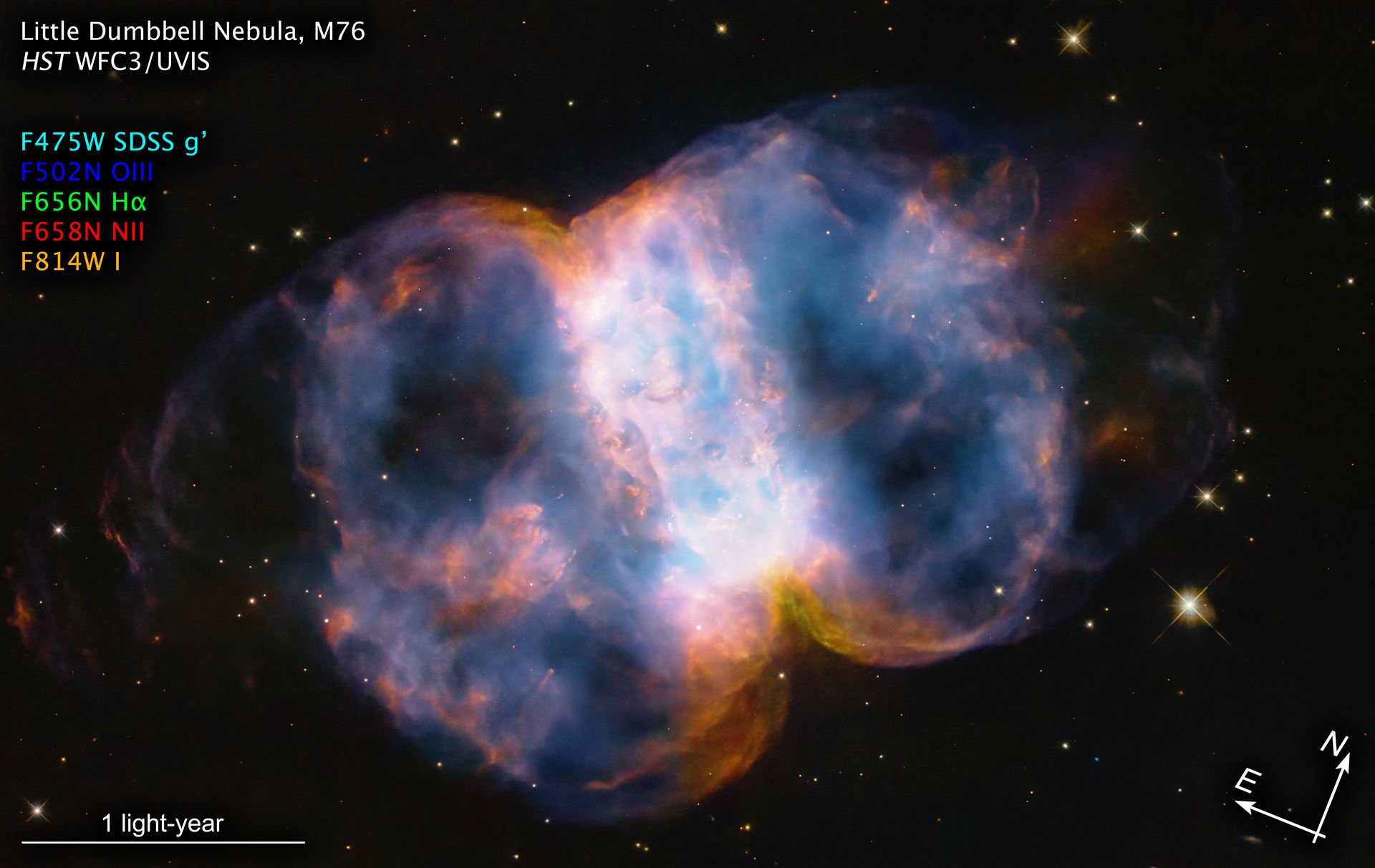 Little Dumbbell Nebula (M76, annotated)