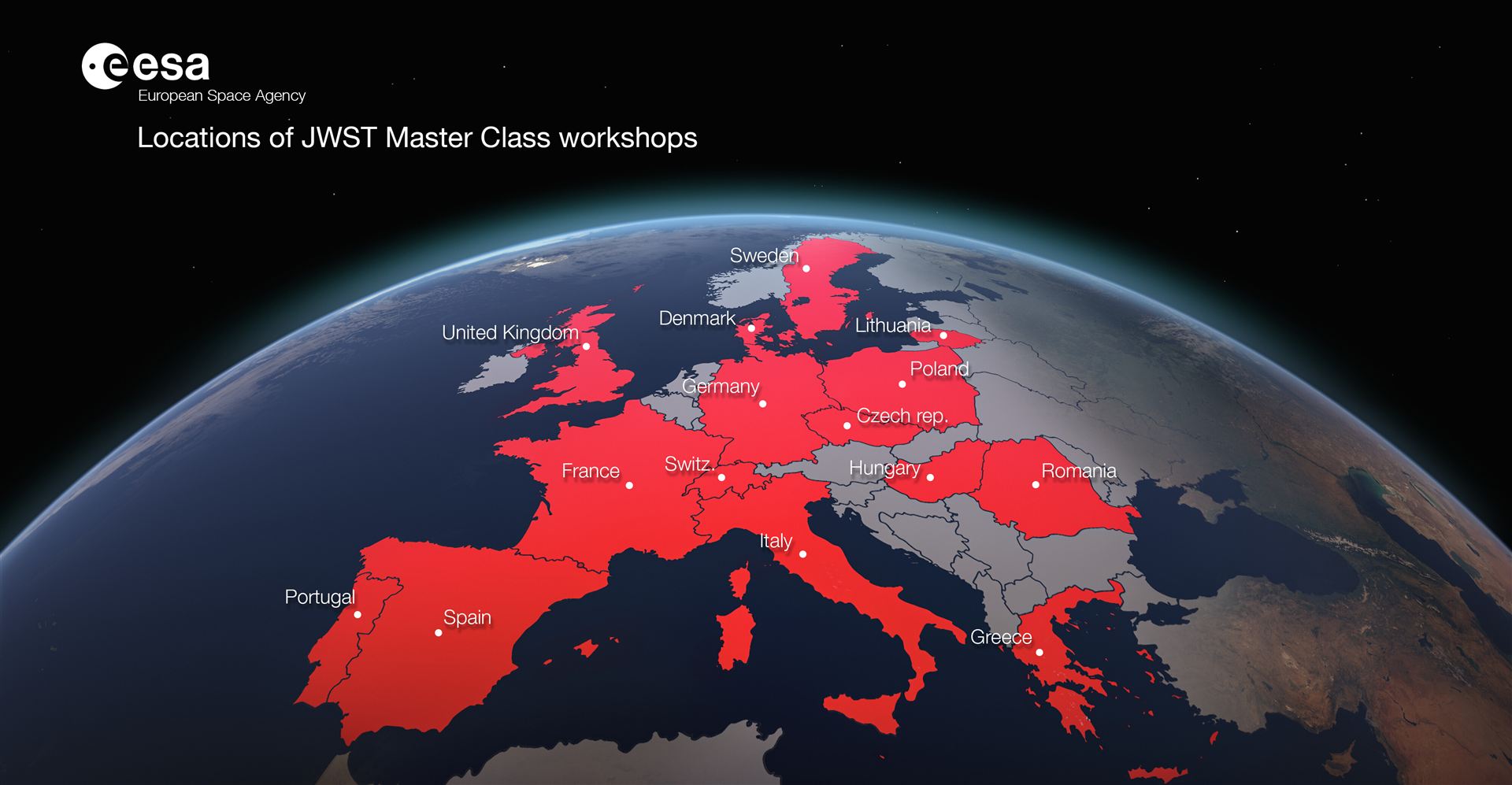 Locations of the JWST Master Class Workshops in 2020