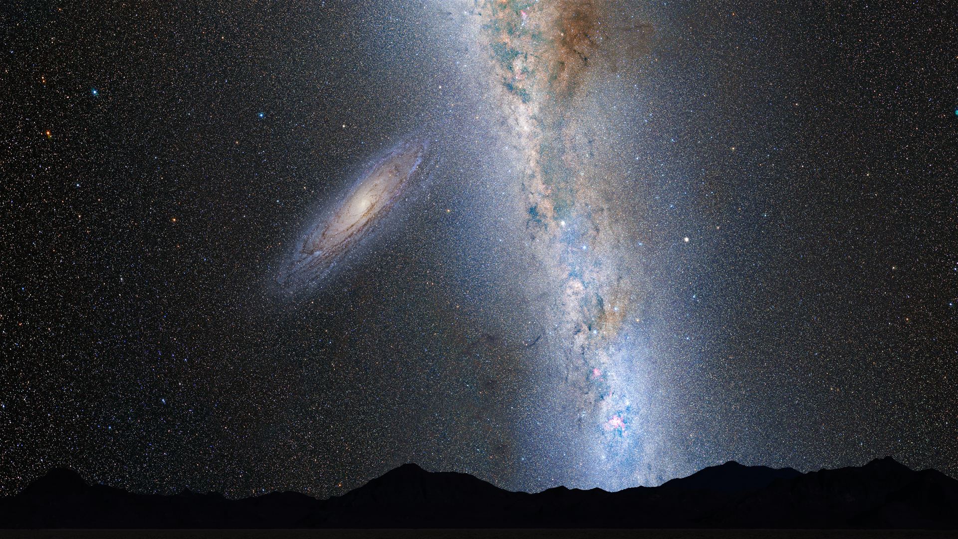 Nighttime Sky View of Future Galaxy Merger 2 Billion Years