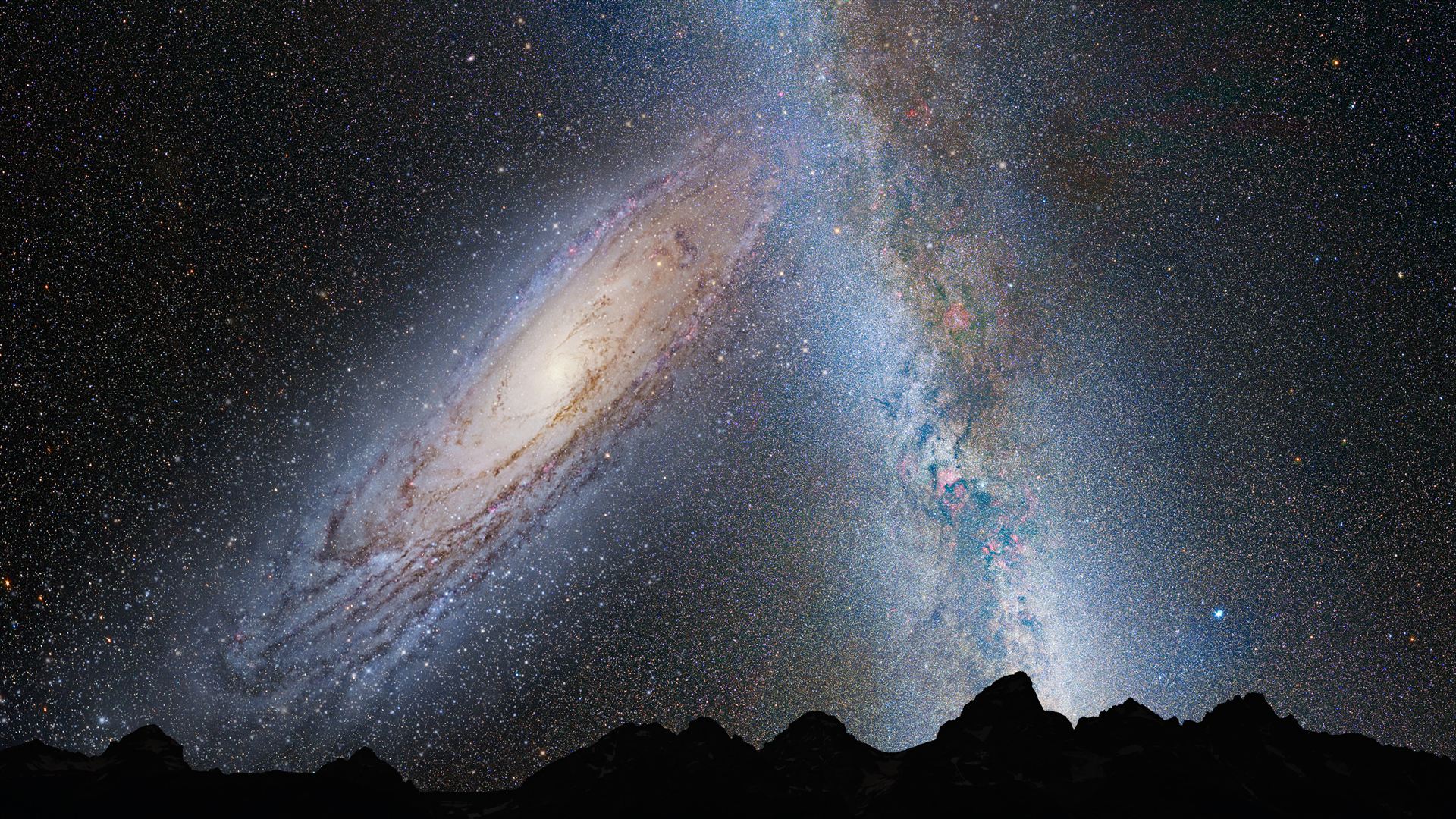 Nighttime Sky View of Future Galaxy Merger 3.75 Billion Years