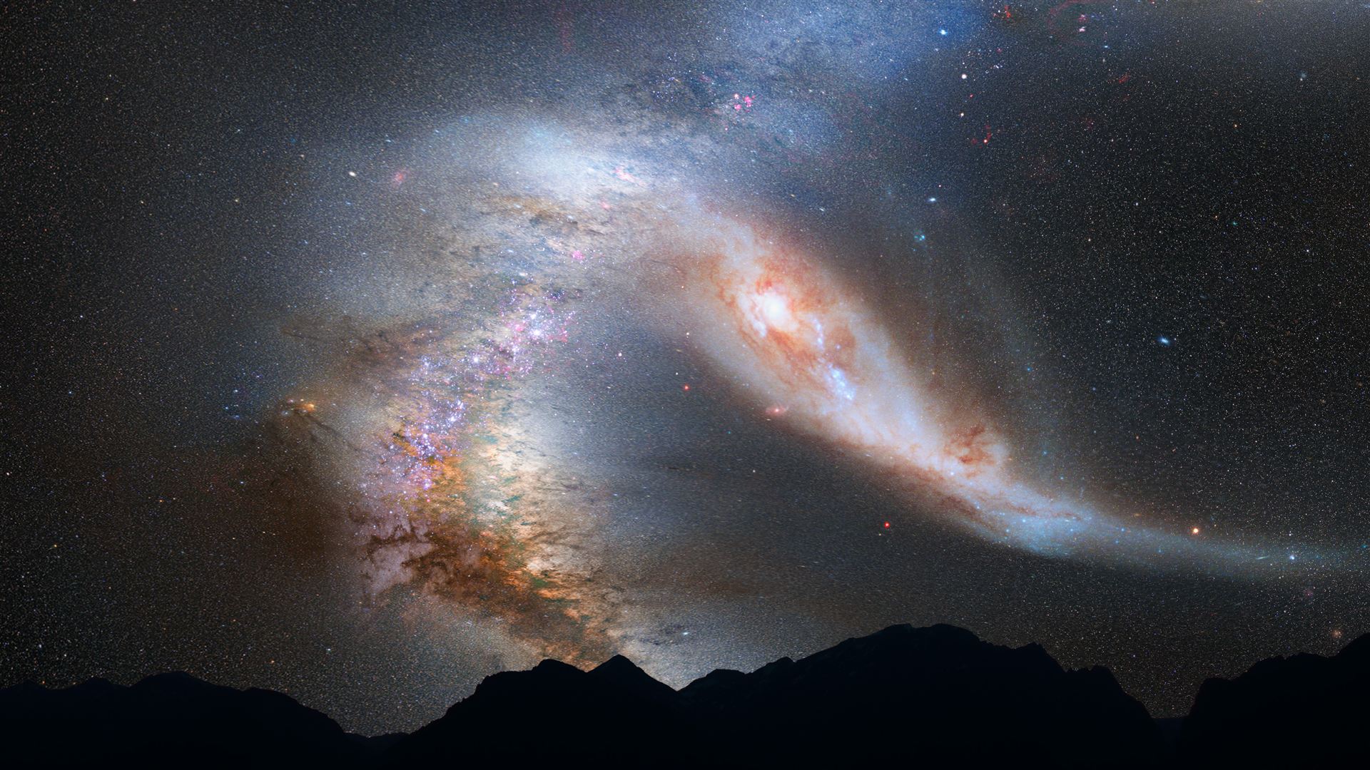 Nighttime Sky View of Future Galaxy Merger 4 Billion Years