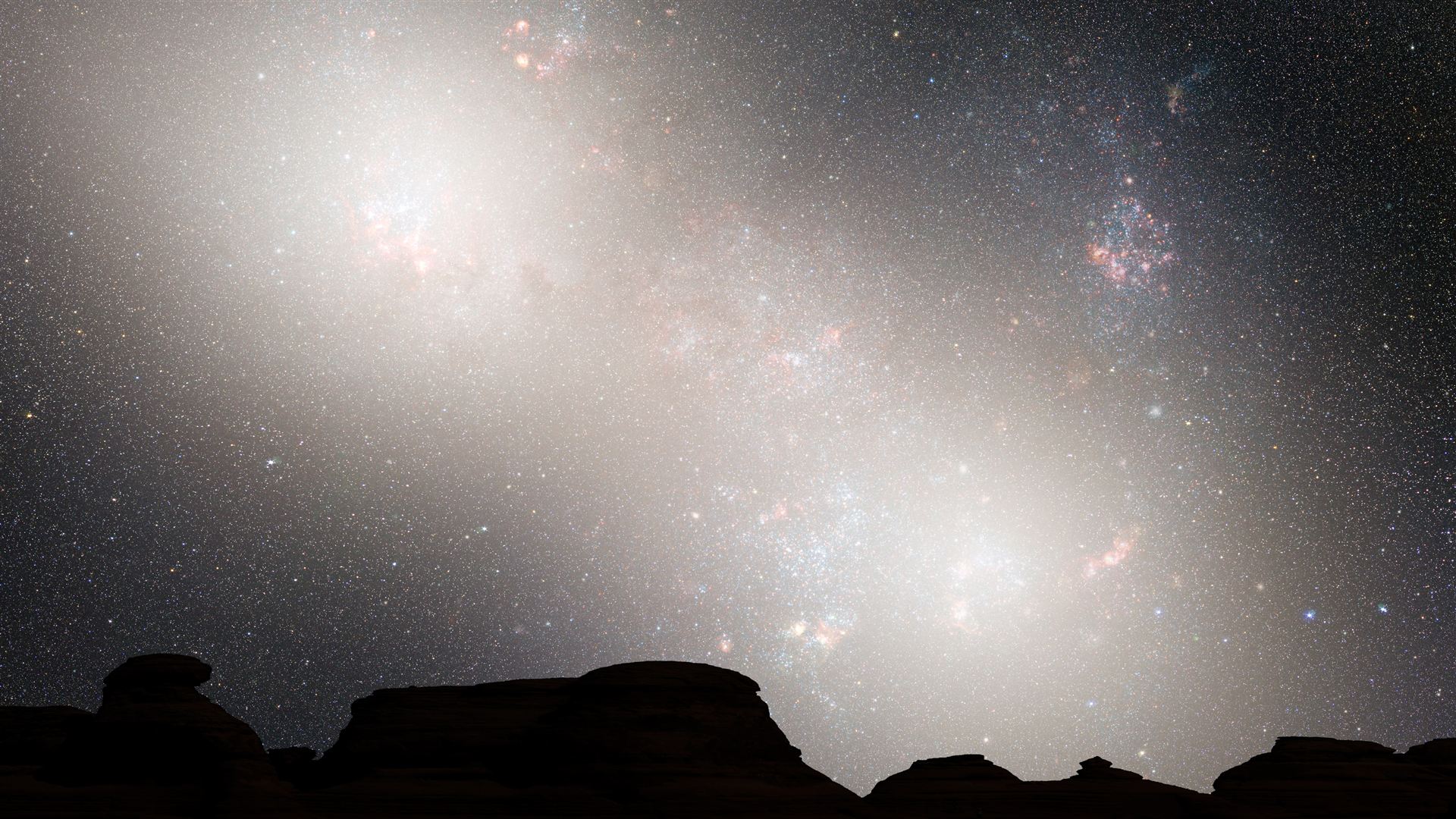 Nighttime Sky View of Future Galaxy Merger 5.1 Billion Years