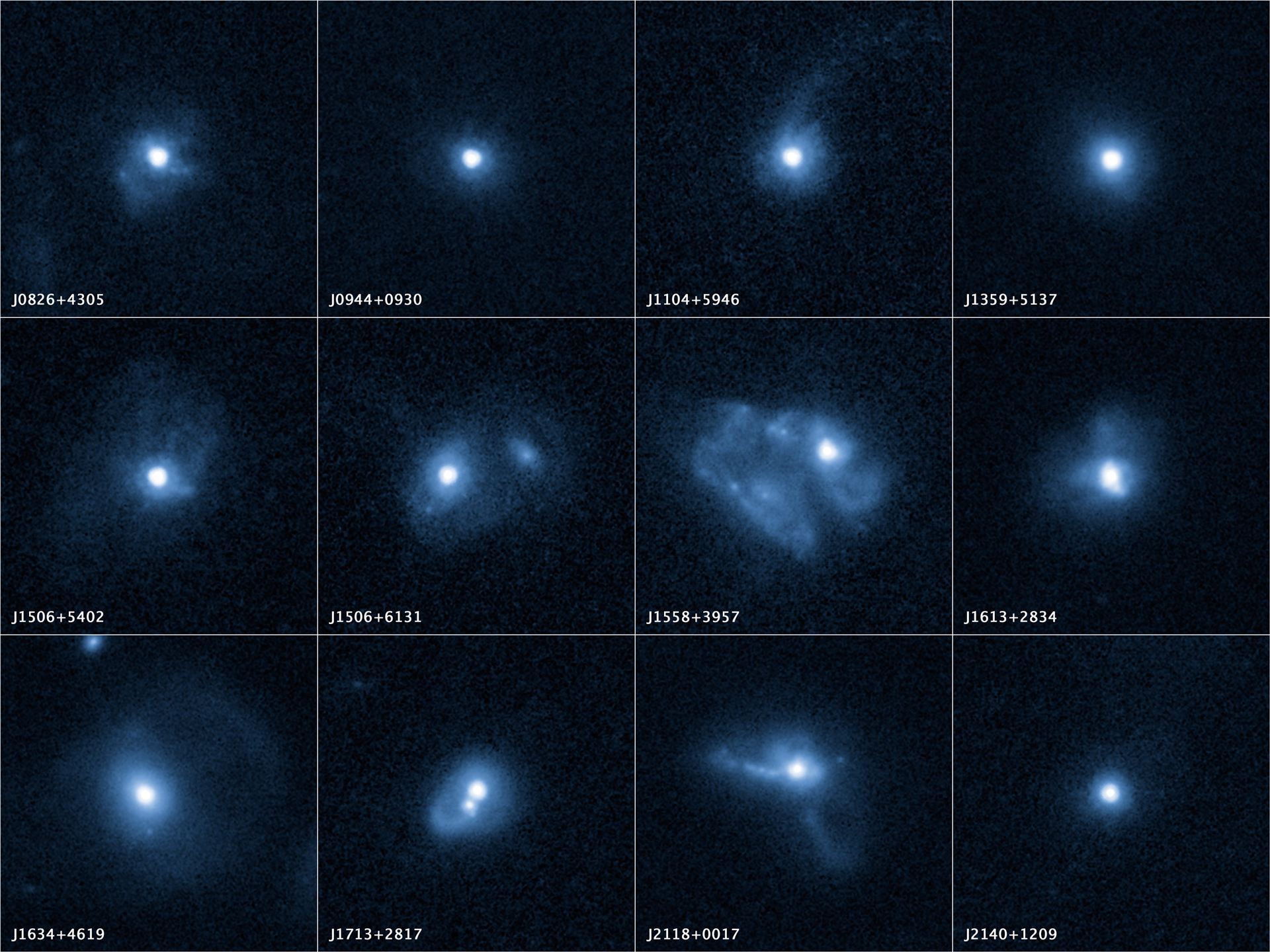 Outflows from twelve merging galaxies
