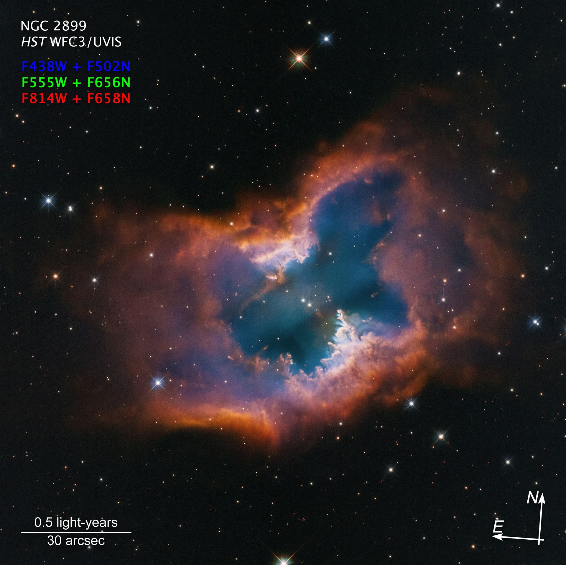Planetary nebula NGC 2899 (annotated)