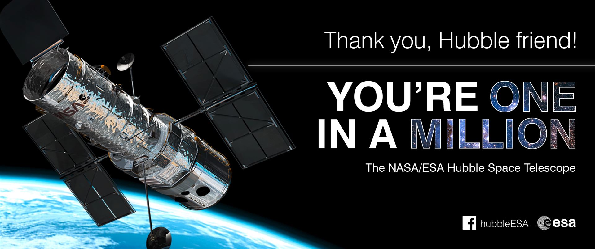 Promotional image for the ESAHubble one million Facebook friends campaign