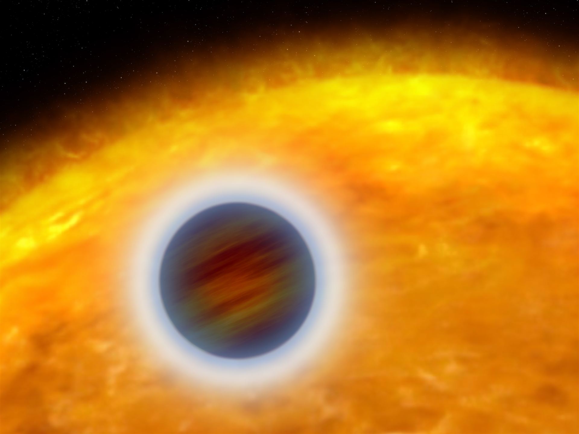 Puffed-up Atmosphere of a Star-hugging Gas Giant Planet (artist&rsquo;s impression)